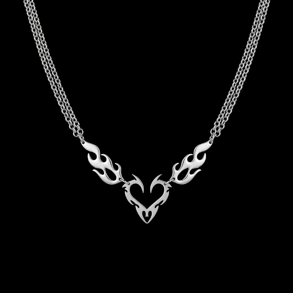 Flame heart stainless steel choker on a black background