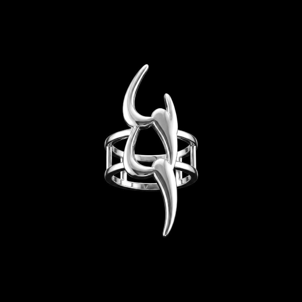 Scythe stainless steel ring on a black background