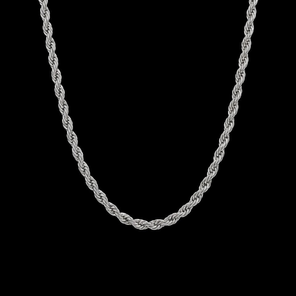 5mm rope stainless steel chain necklace on a black background
