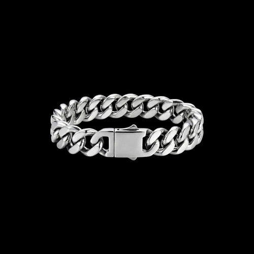 10mm Cuban link stainless steel bracelet on a black background
