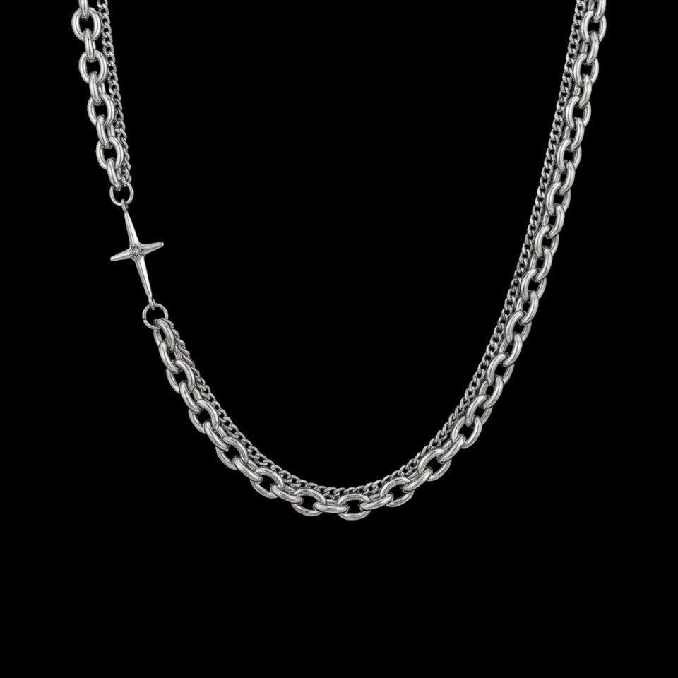 Templar stainless steel chain necklace on a black background