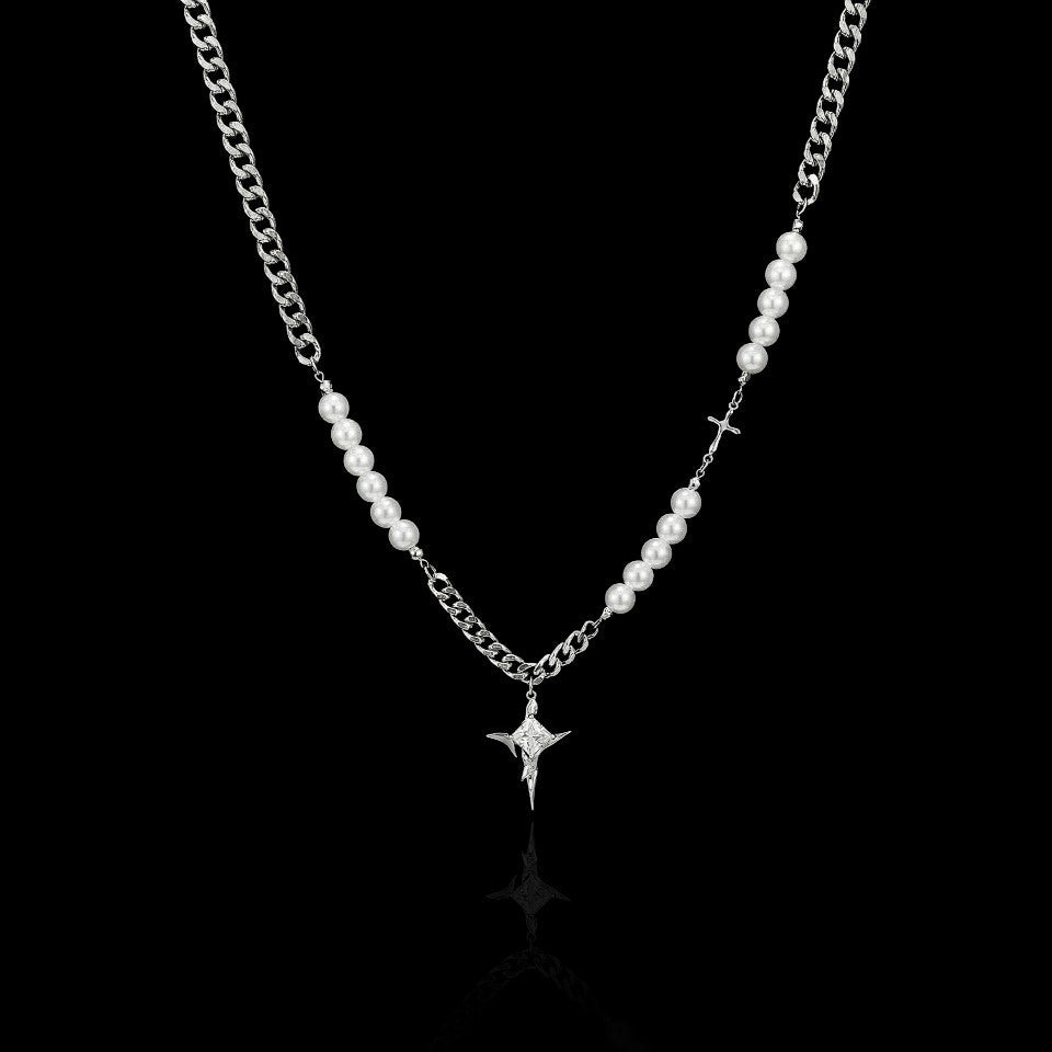 Resurrection gothic stainless steel necklace on a black background