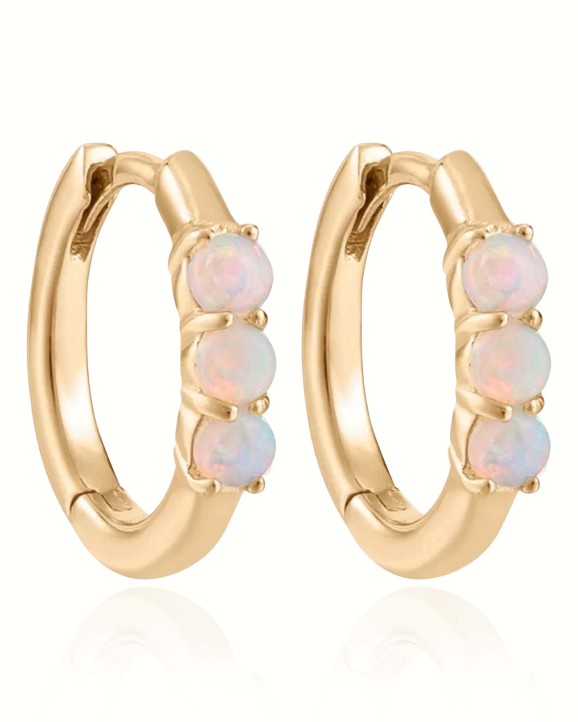 Mystic Triple Opal Polished Eternity Hoop Huggie Earrings