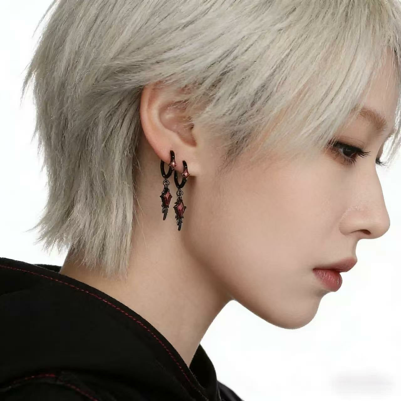 Black raven ear cuffs with clear zircon accents by Aurpin