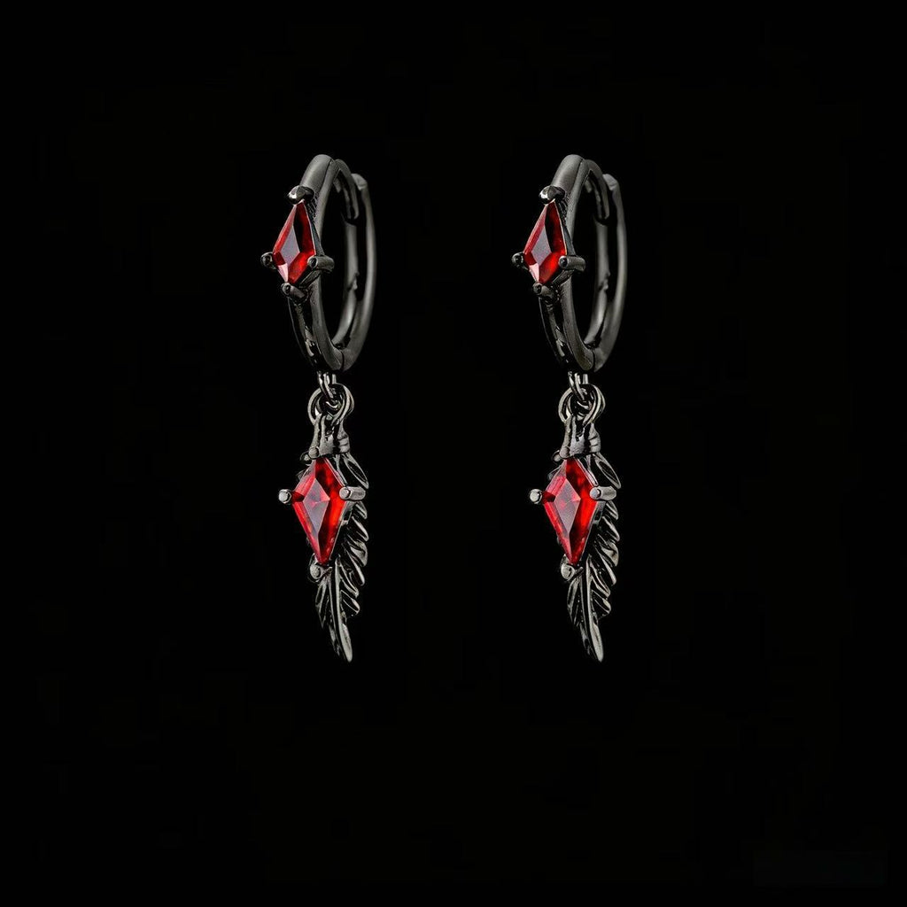 Black raven ear cuffs with red zircon accents