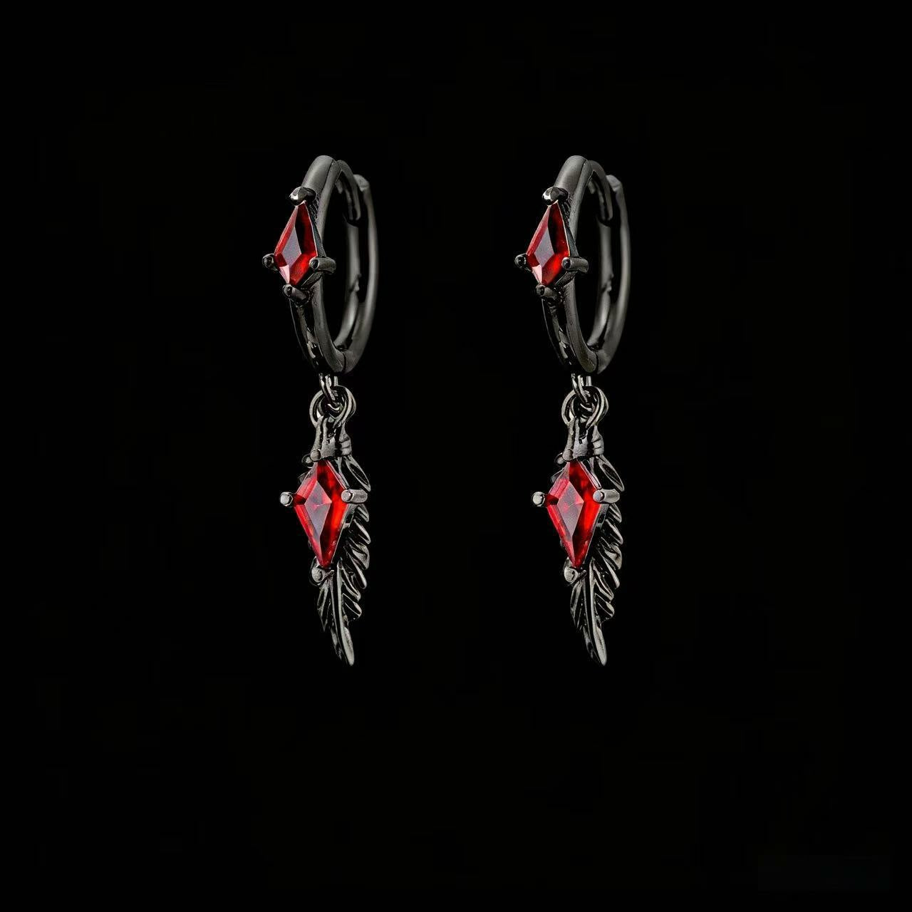 Black raven ear cuffs with red zircon accents