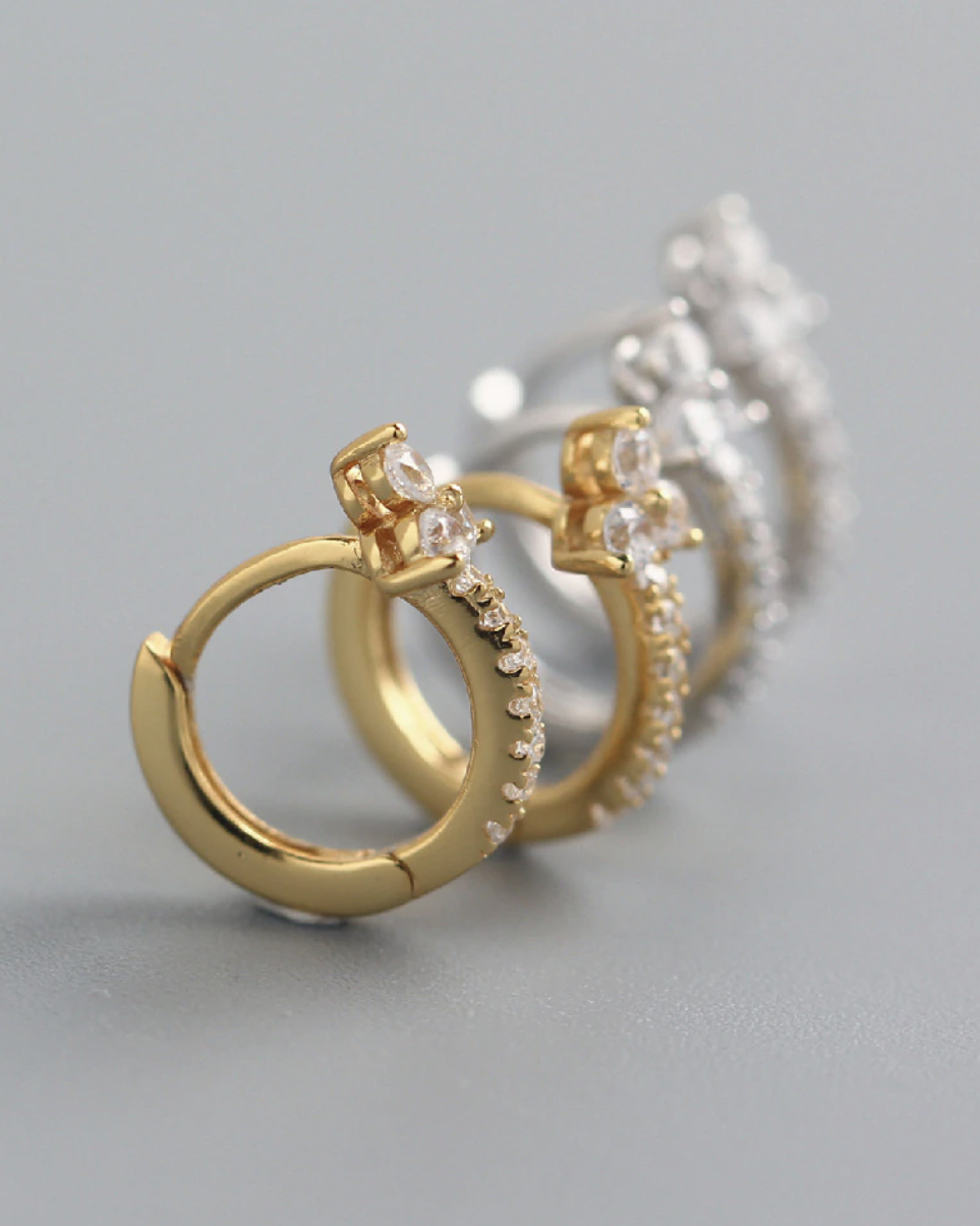 Kaia Crystal Lotus Pave Eternity Hoop Huggie Earrings