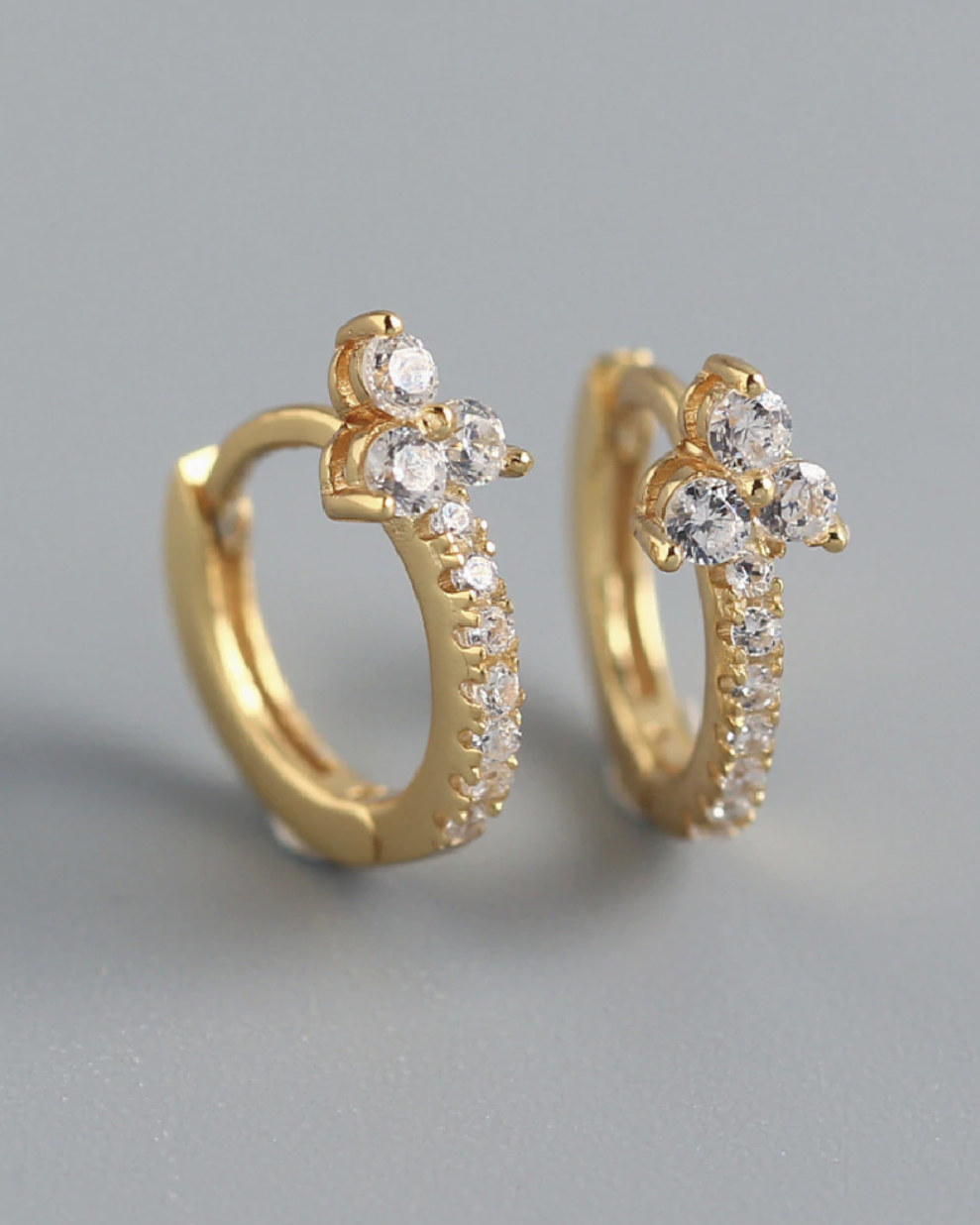 Kaia Crystal Lotus Pave Eternity Hoop Huggie Earrings