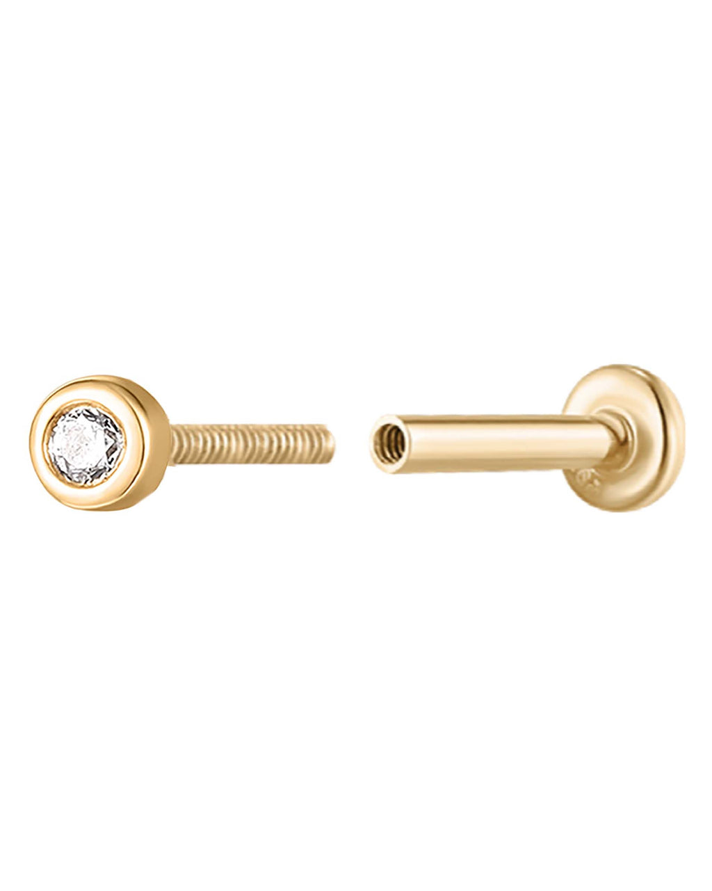 Bonbon Crystal Bezel Threaded 14K Gold Earring Stud