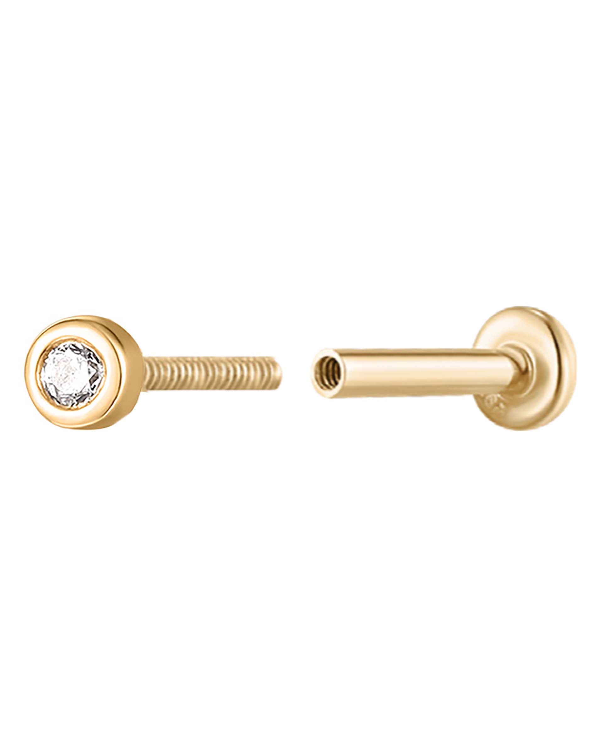 Bonbon Crystal Bezel Threaded 14K Gold Earring Stud