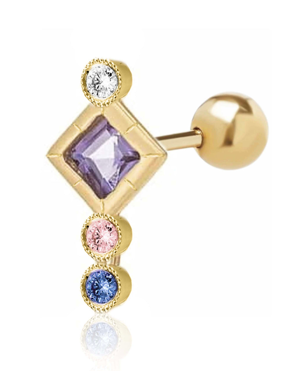 Lavendaire Geometric Purple Crystal Ear Piercing Earring Stud Set