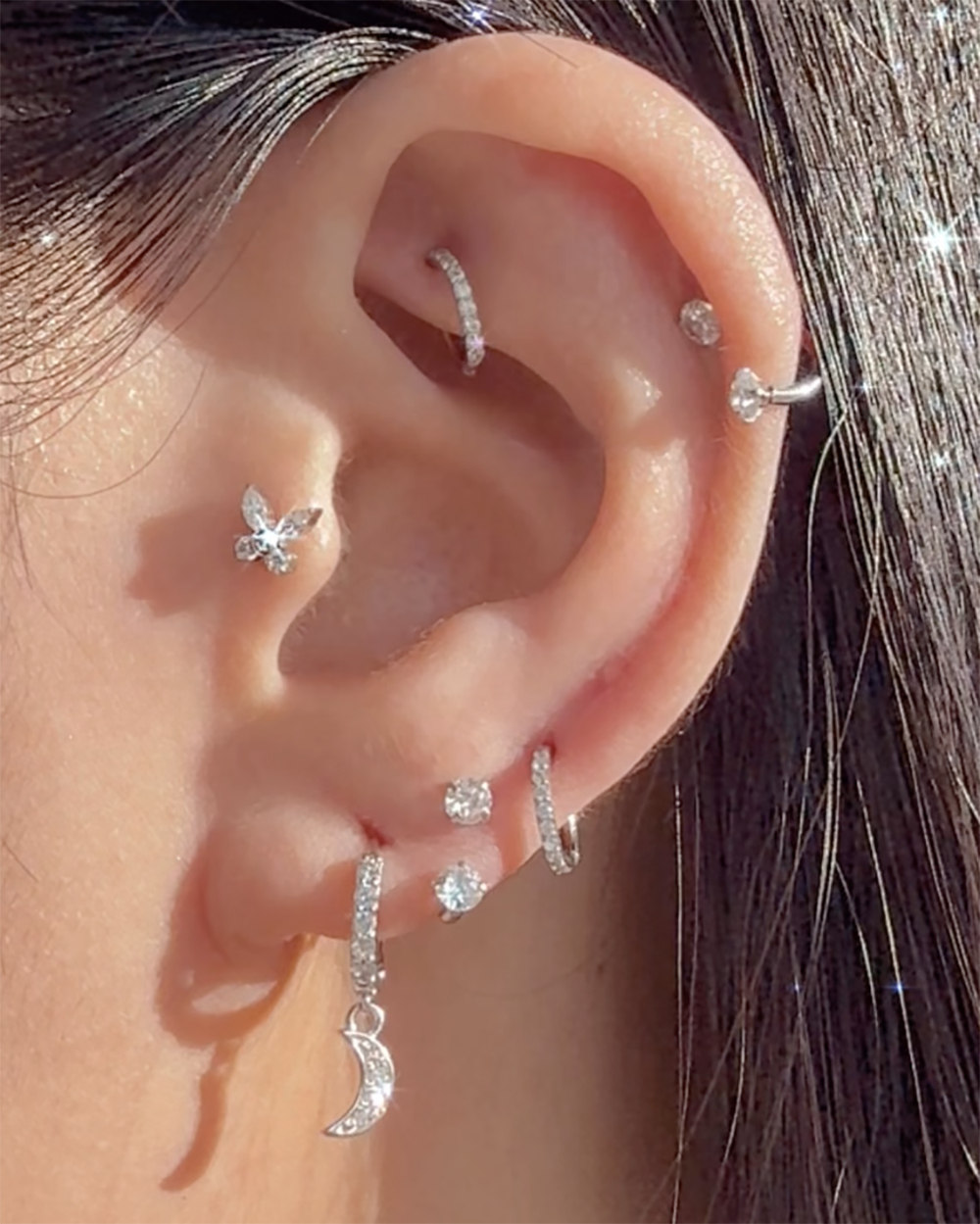 Sparkle Crystal Prong Polished Horseshoe Hoop Ring