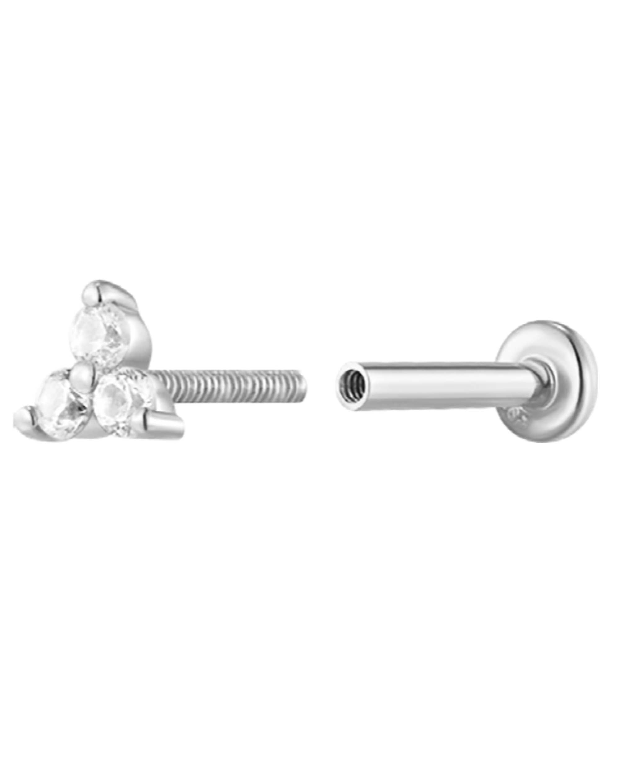 Trine Triple Crystal Threaded 14K Gold Earring Stud