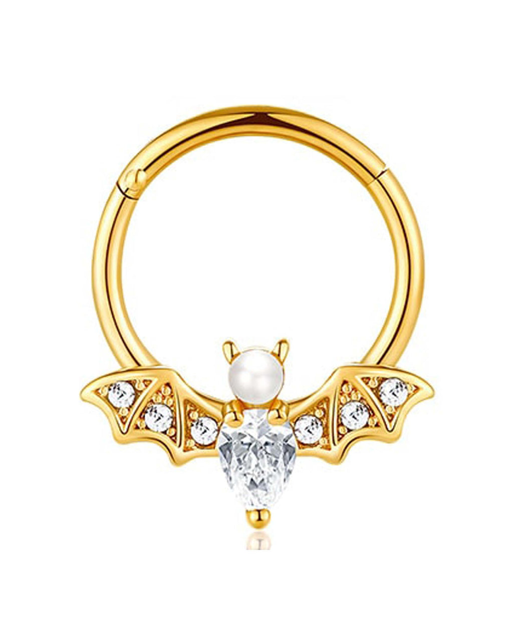 Vanita Pearl & Crystal Bat Ear Piercing Ring Hoop Clicker