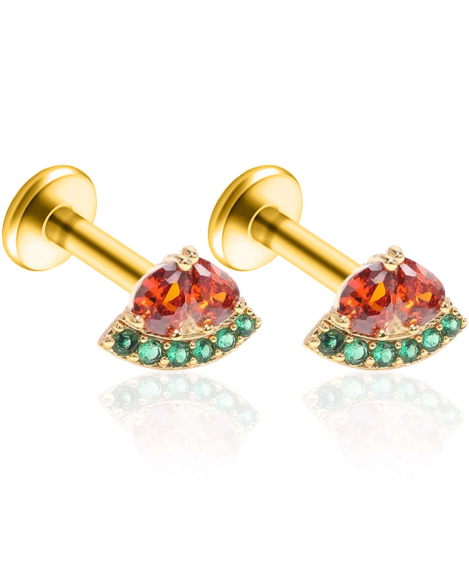 Garnet Watermelon Crystal Ear Piercing Earring Stud Set