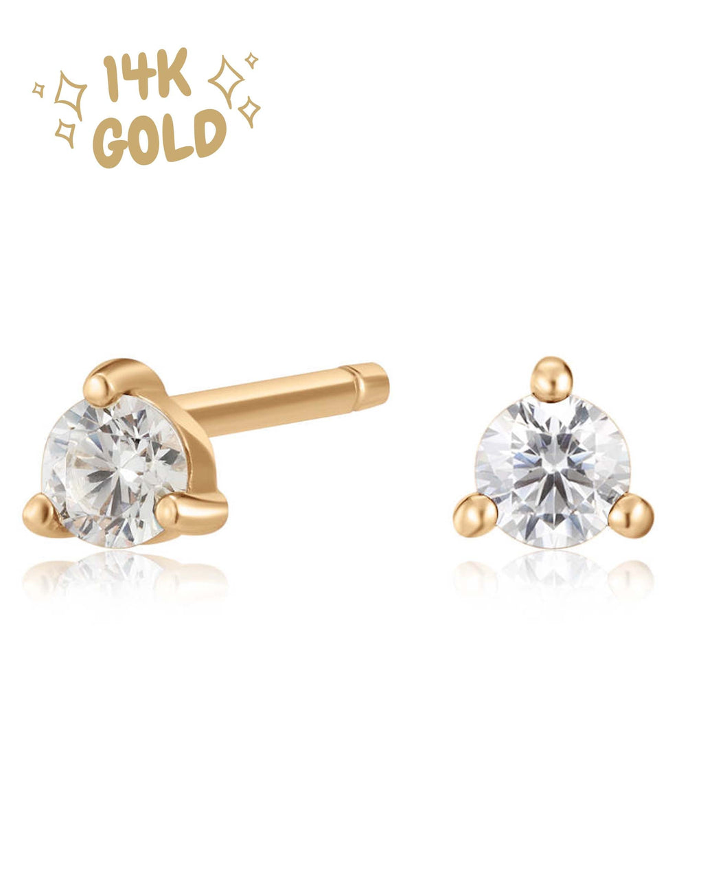 Ava Triple Prong Crystal 14K Gold Stud Earrings