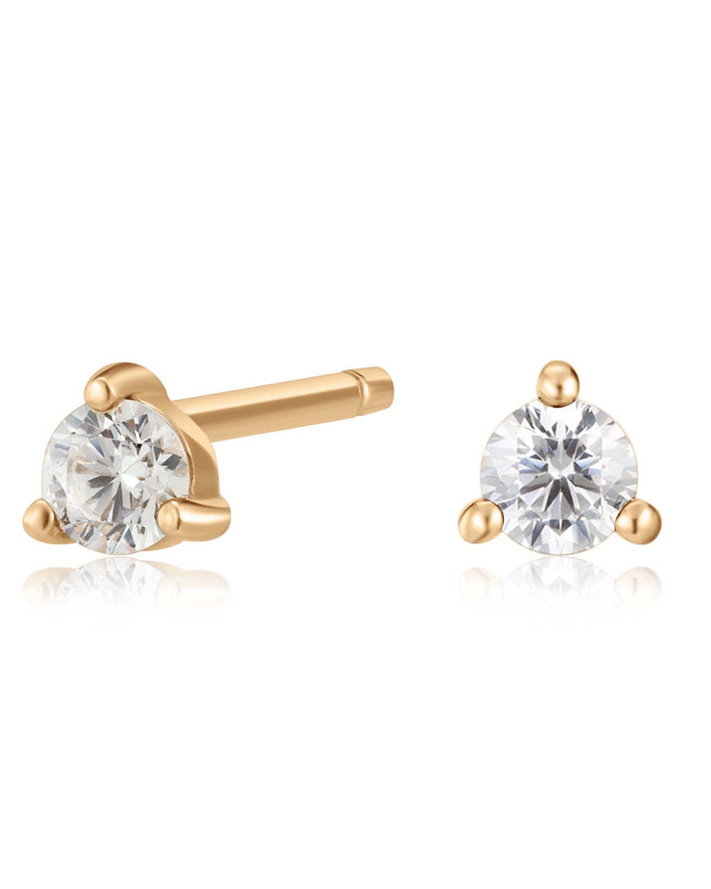 Ava Triple Prong Crystal 14K Gold Stud Earrings
