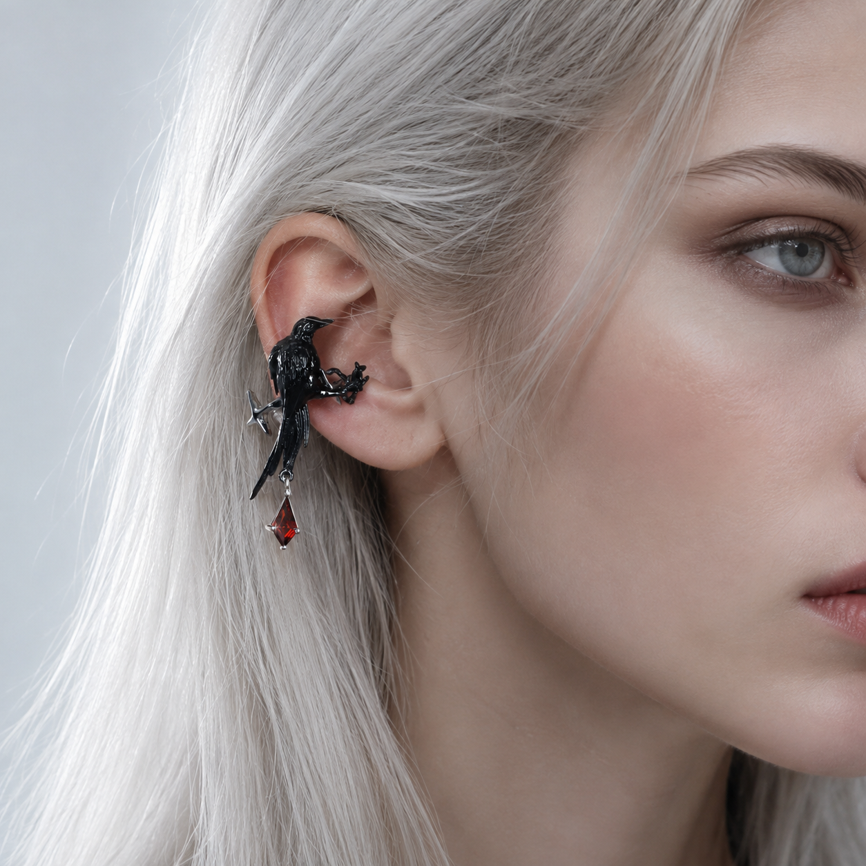 Nightwatch Raven Star Clip-On Earrings – styling view