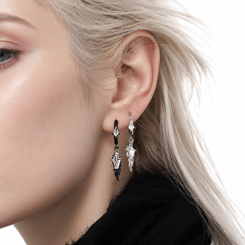 Fallen Feather Hoop Drop Earrings – styling view
