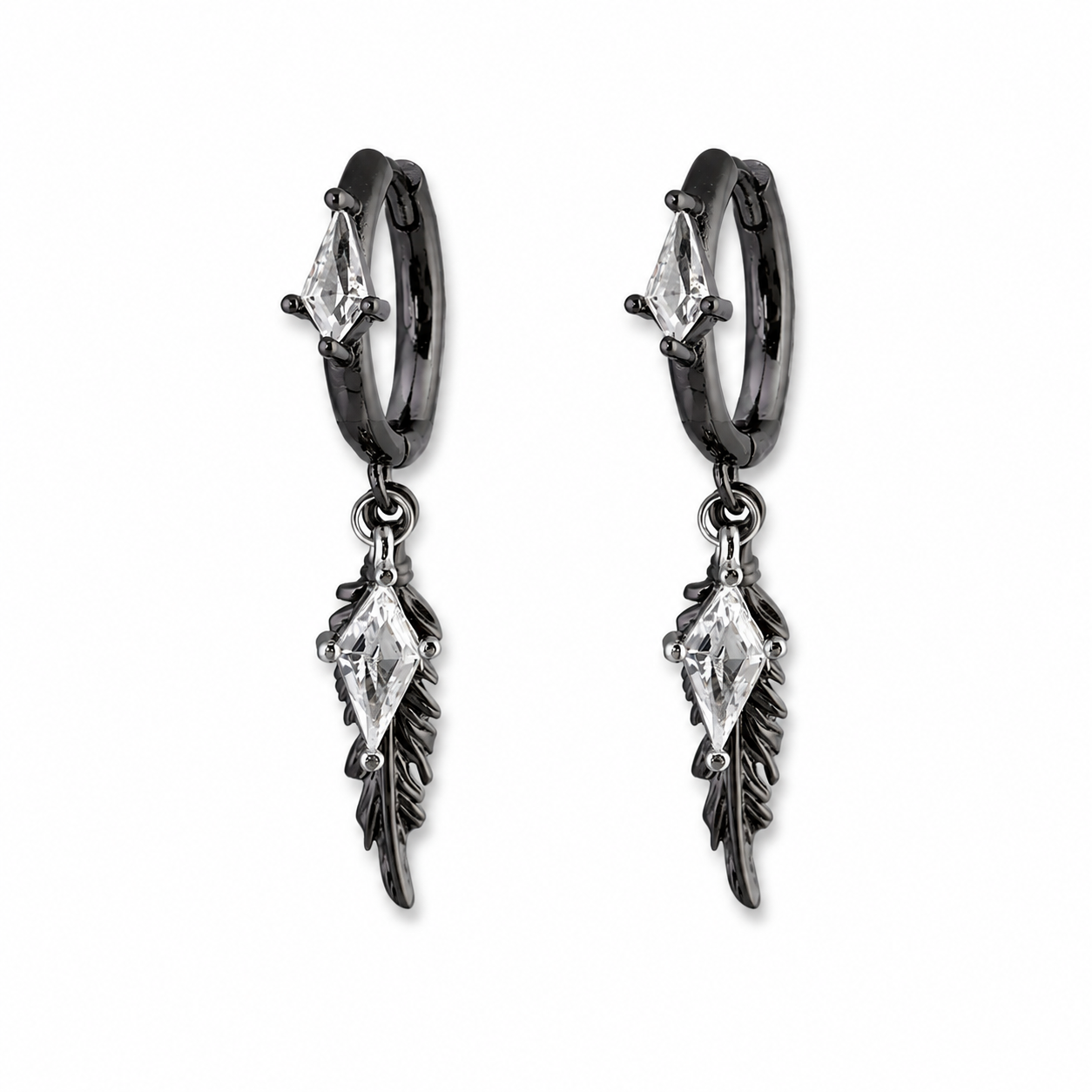 Fallen Feather Hoop Drop Earrings – Black / Clear variant