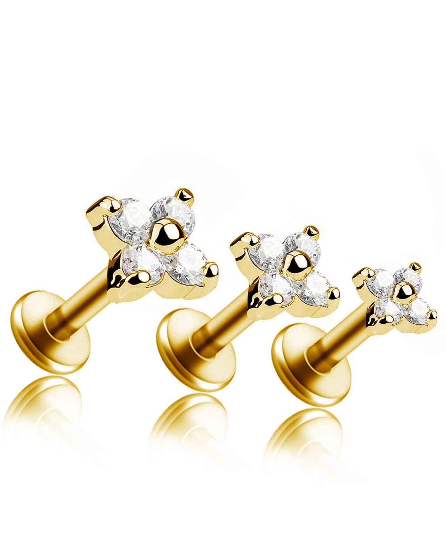 Clover Crystal Lotus Ear Piercing Earring Stud