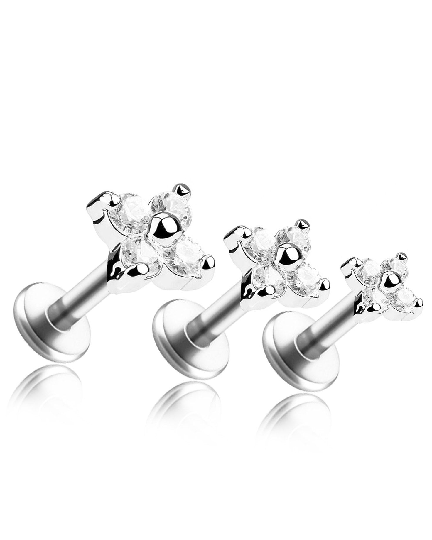 Clover Crystal Lotus Ear Piercing Earring Stud