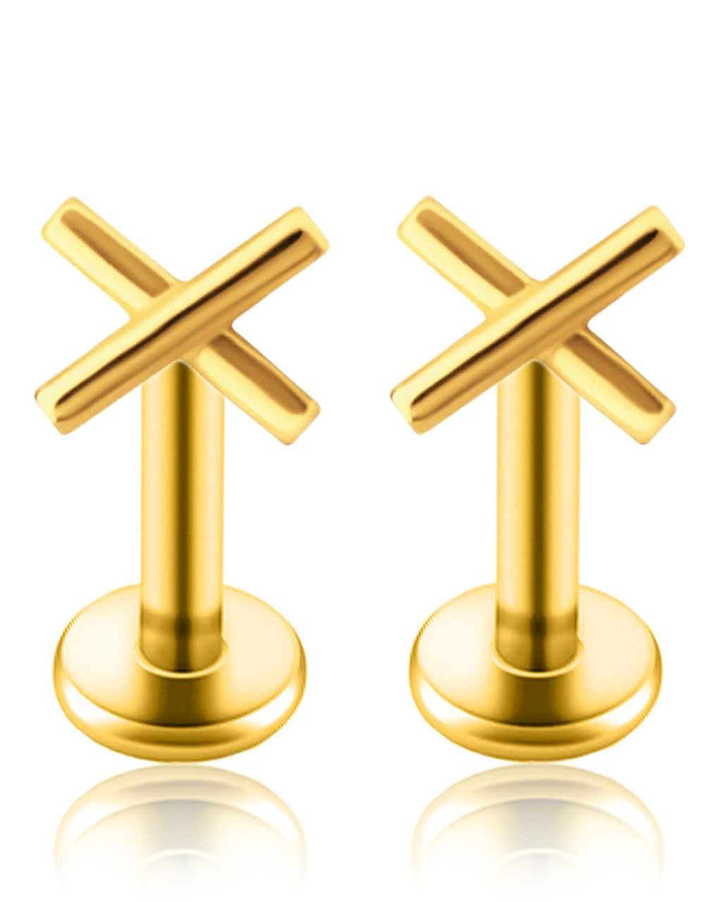 Criss Cross X Polished Ear Piercing Earring Stud Set