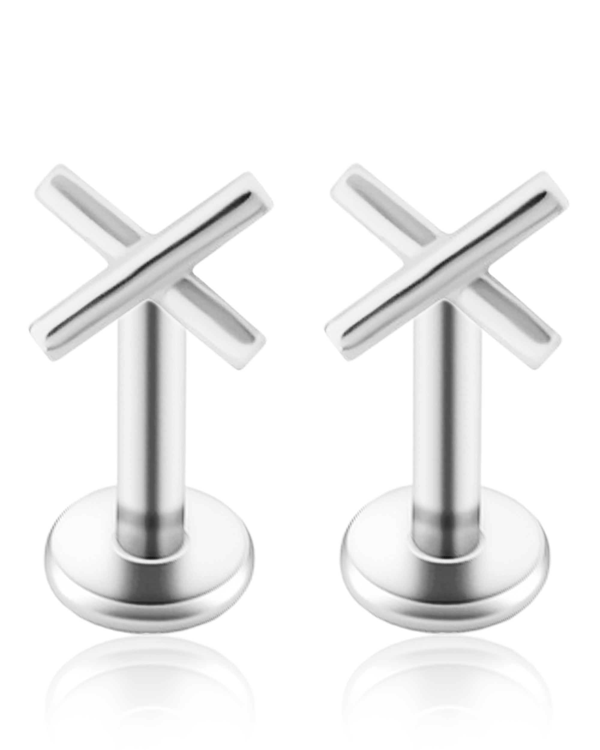 Criss Cross X Polished Ear Piercing Earring Stud Set