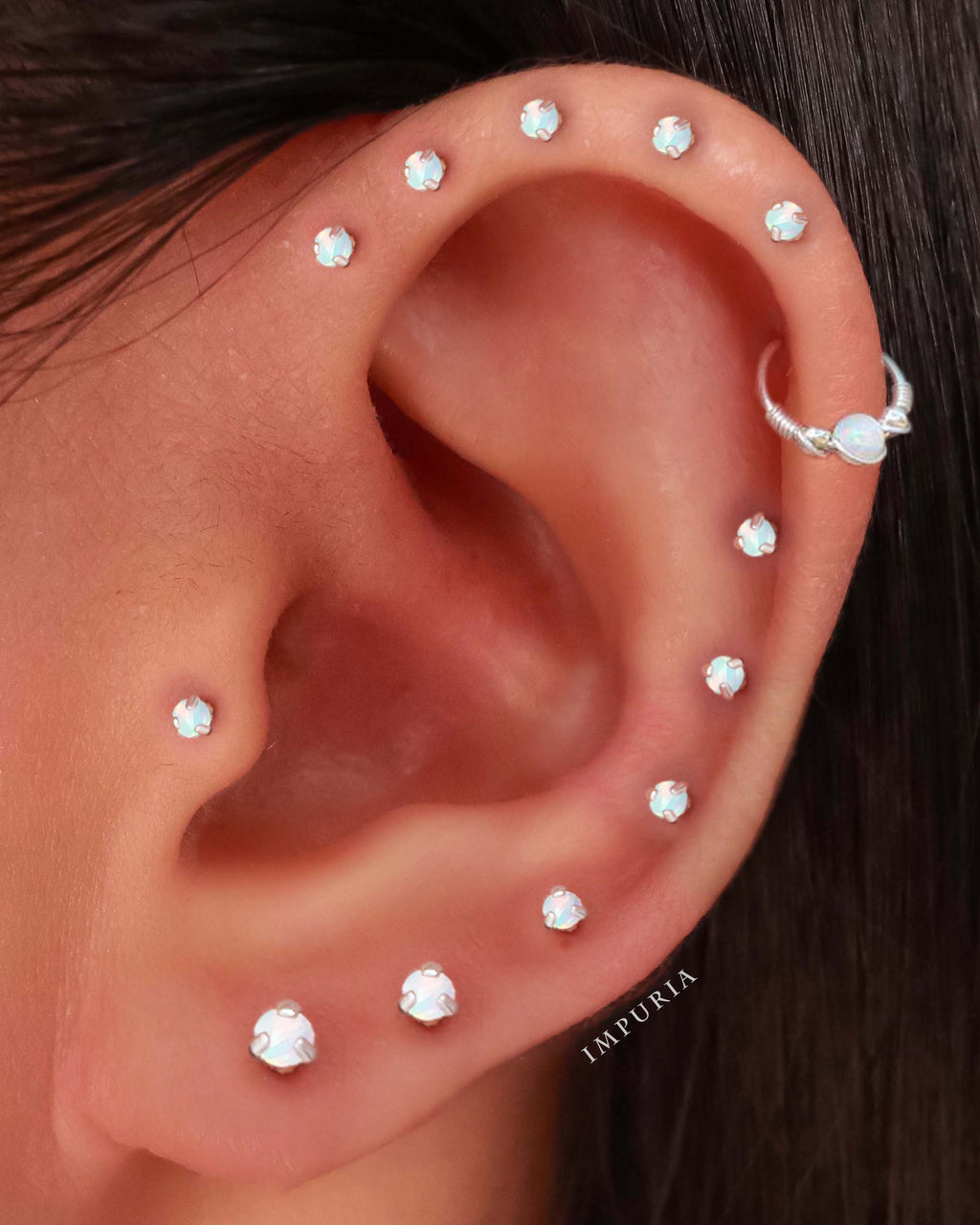 Aura Opal Sparkle Threaded Prong Ear Piercing Earring Stud Set