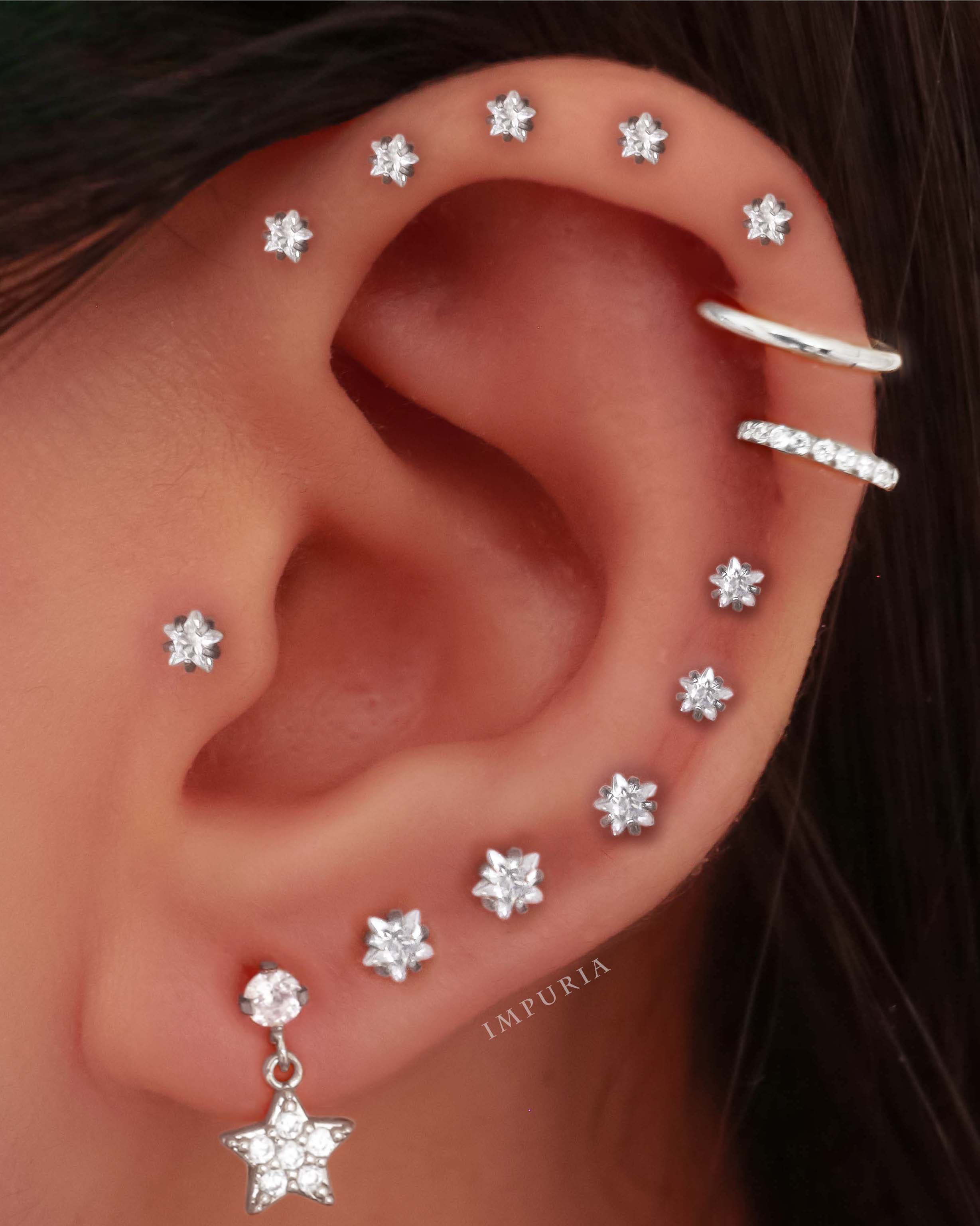 Vega Crystal Star Dangle Ear Piercing Earring Stud Set
