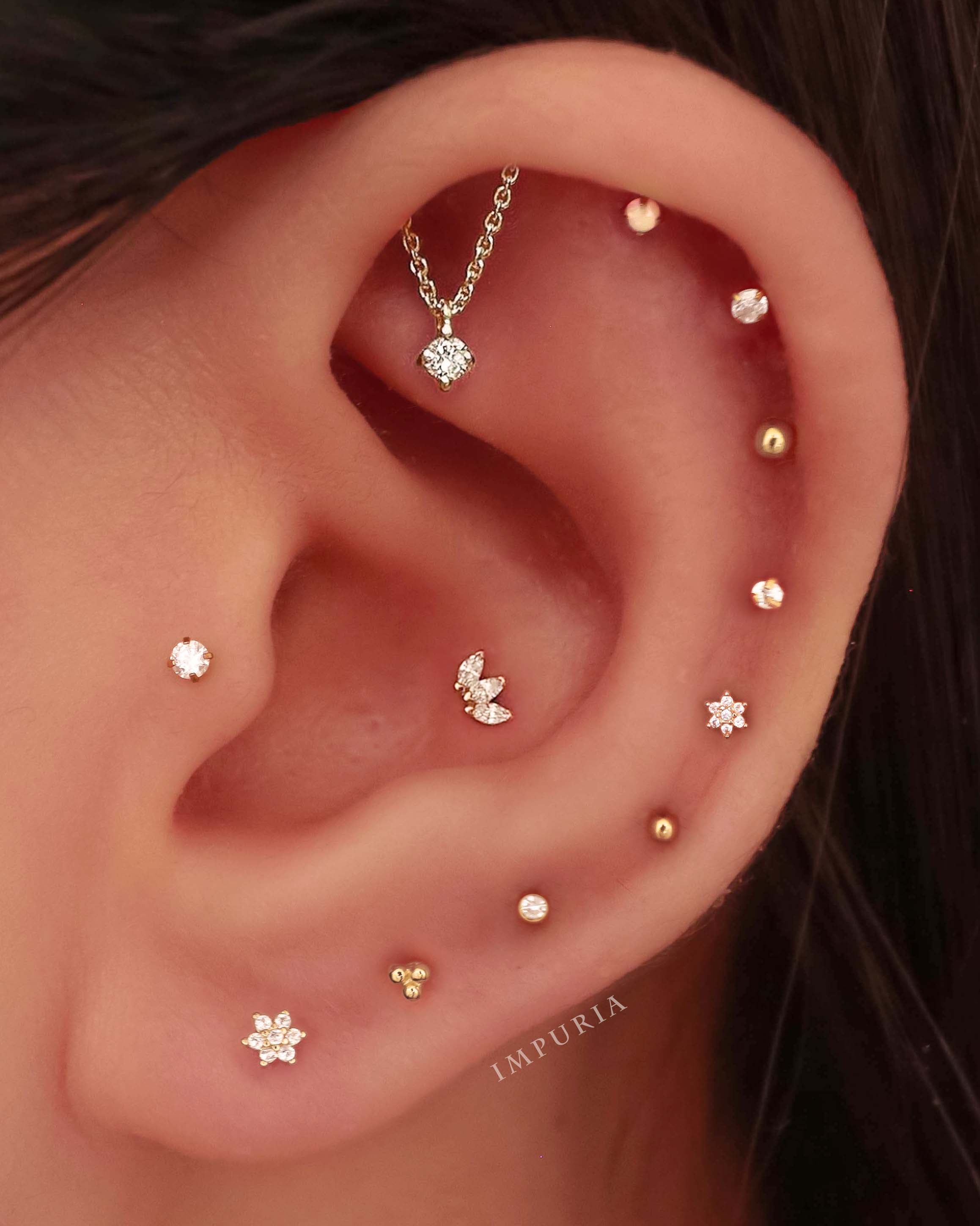 Absolute Hidden Helix Crystal Chain Drop Ear Piercing Earring Stud