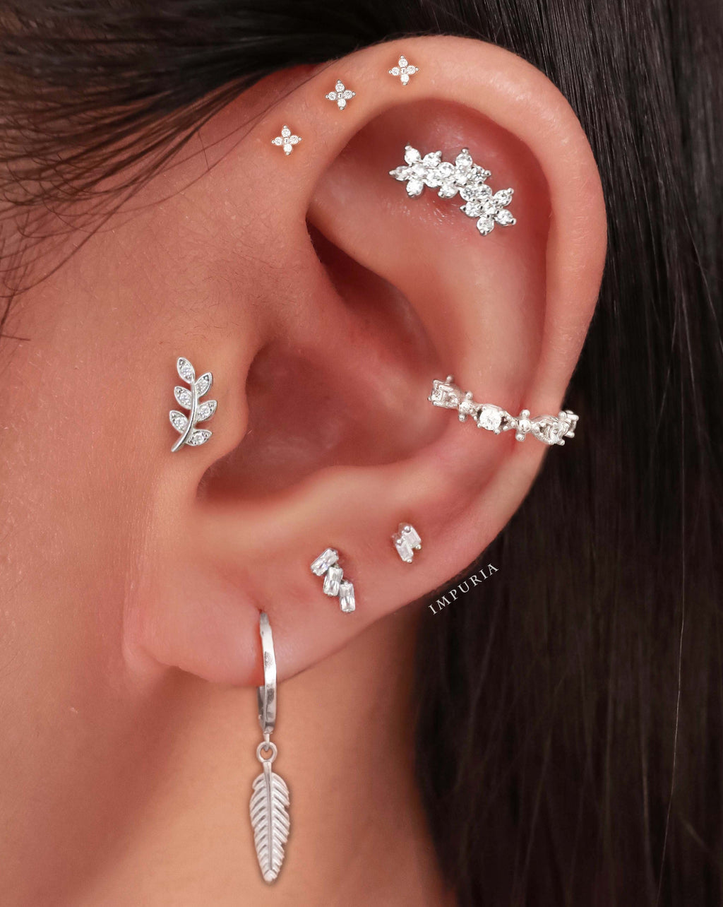 Clover Crystal Lotus Ear Piercing Earring Stud