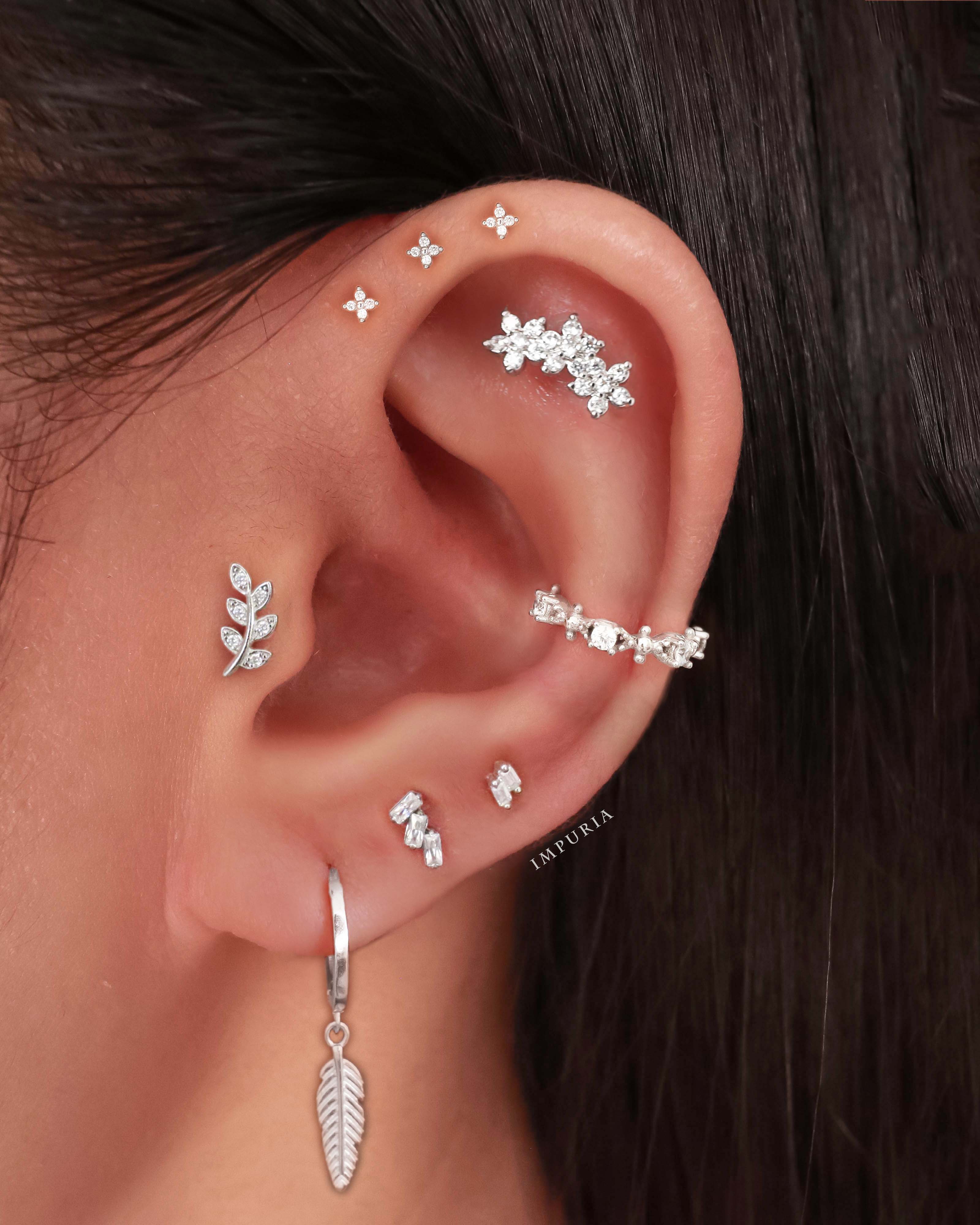 Gardenia Triple Flower Ear Piercing Stud