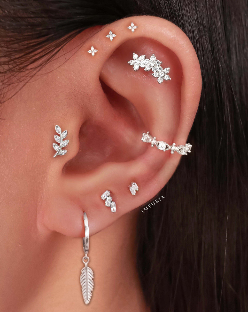 Liz Triple Baguette Crystal Ear Piercing Earring Stud