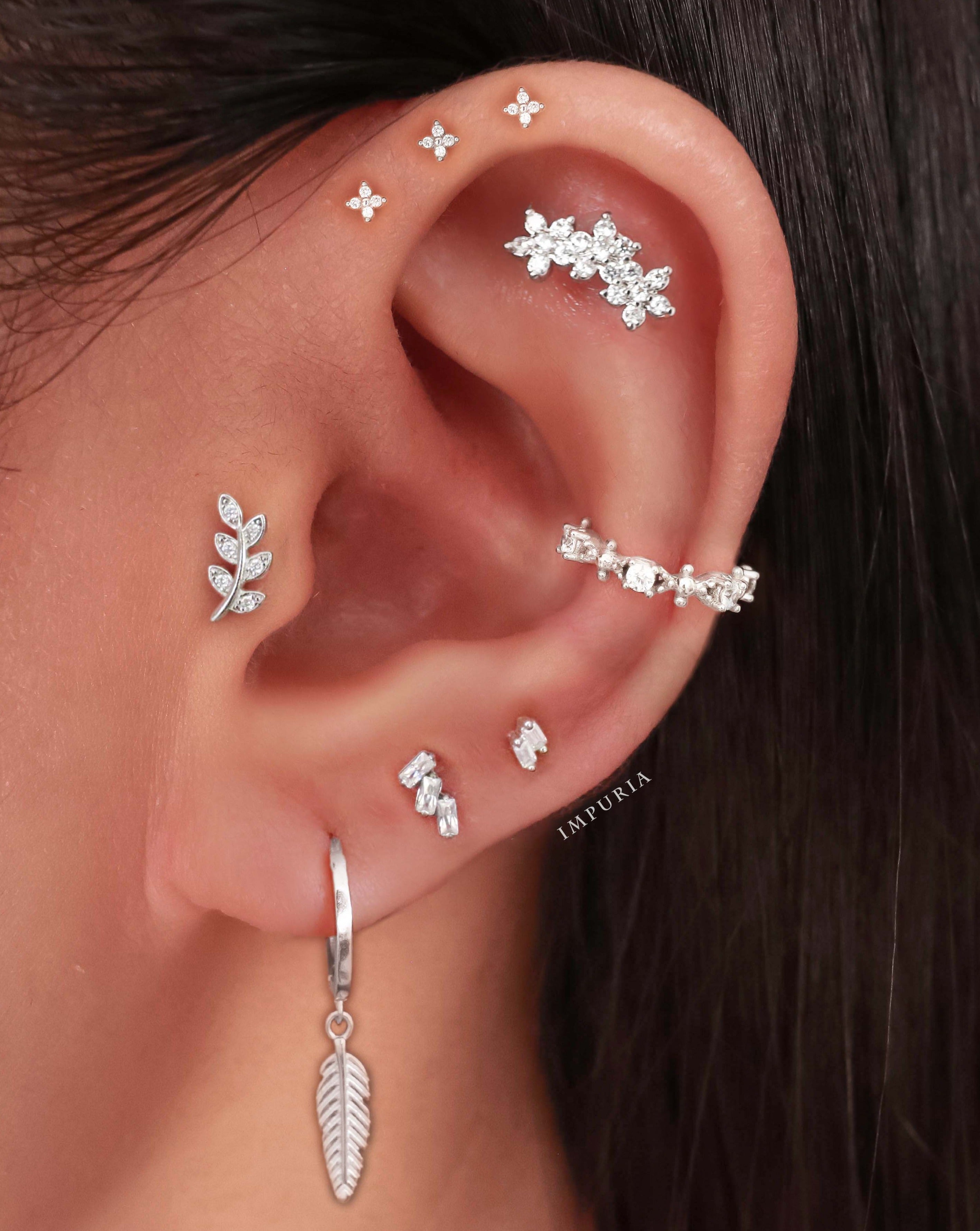Liz Triple Baguette Crystal Ear Piercing Earring Stud