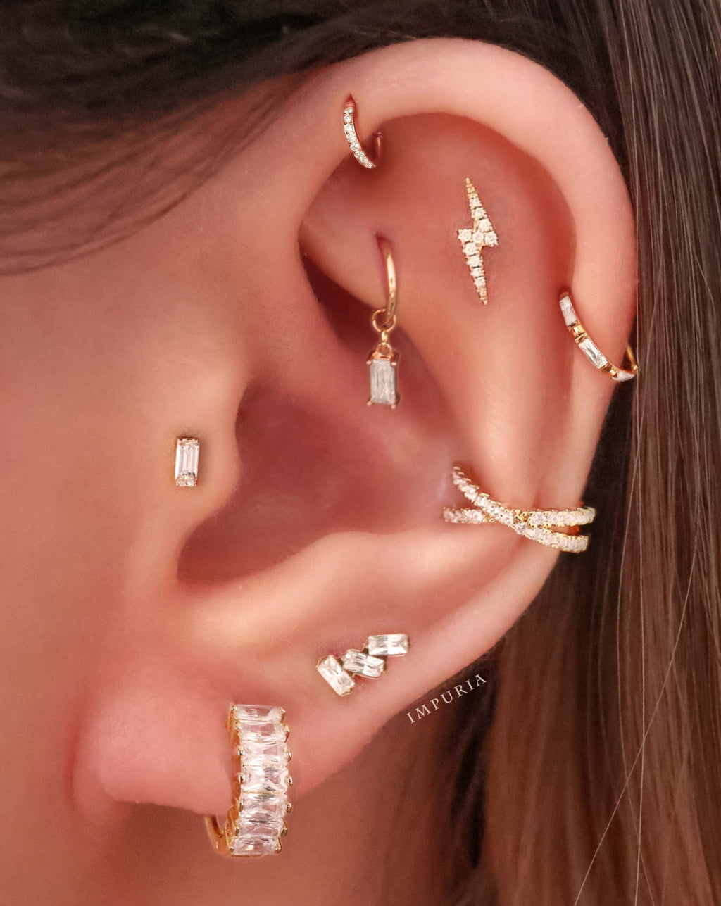 Liz Triple Baguette Crystal Ear Piercing Earring Stud