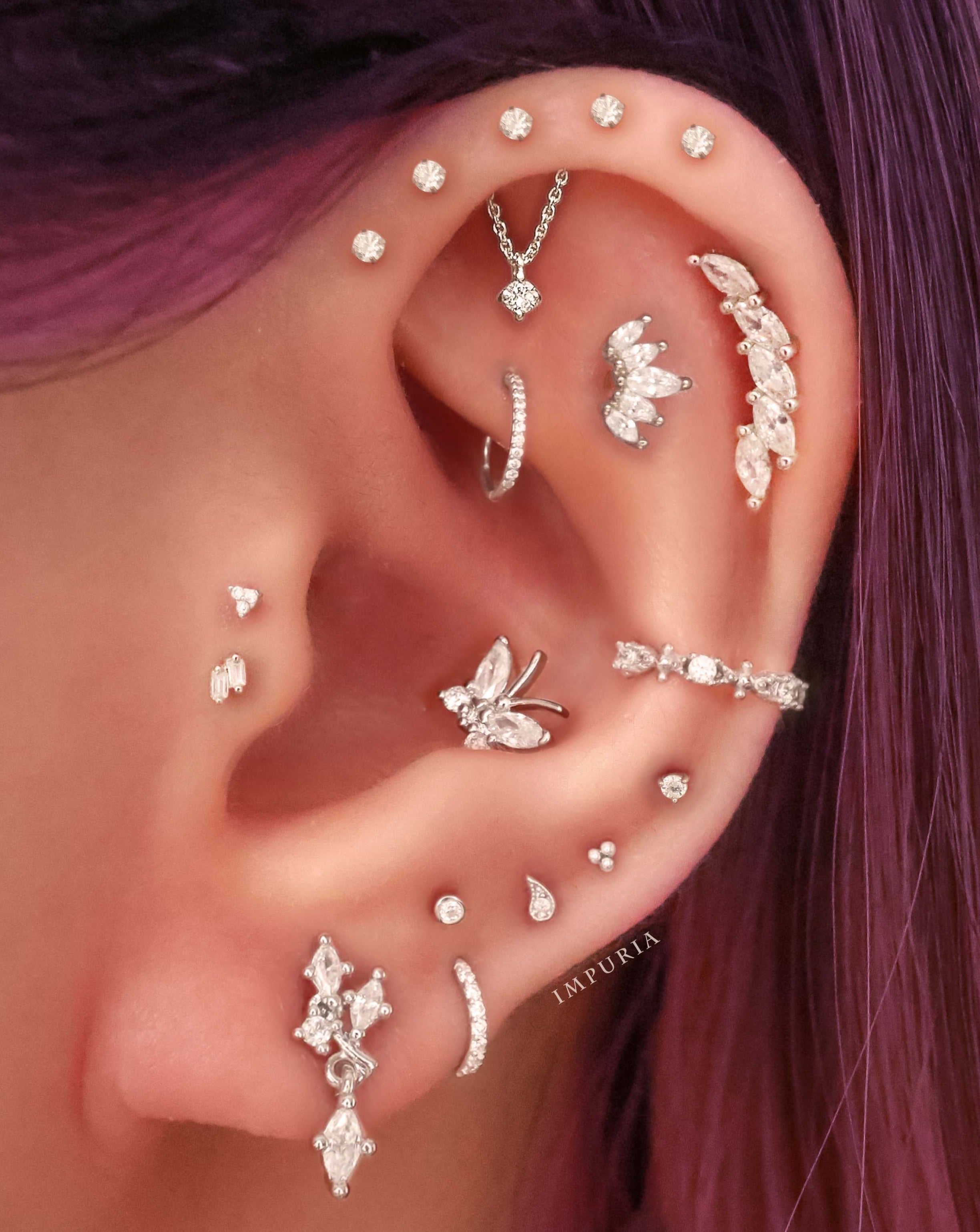 Gleam Crystal Leaf Drop Ear Piercing Earring Stud Set