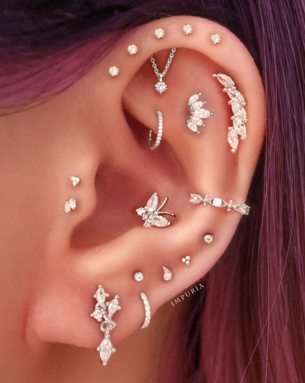 Absolute Hidden Helix Crystal Chain Drop Ear Piercing Earring Stud
