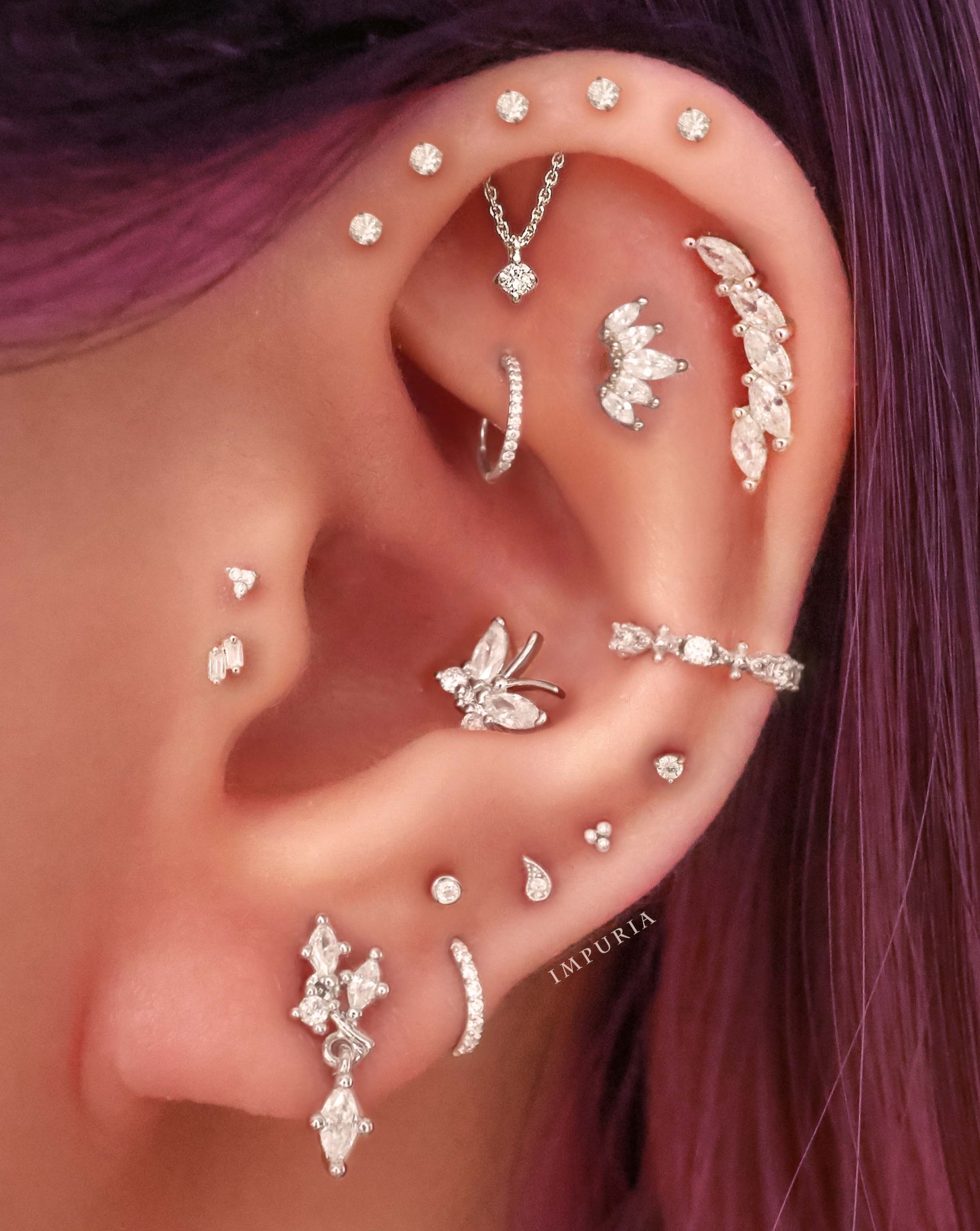 Absolute Hidden Helix Crystal Chain Drop Ear Piercing Earring Stud