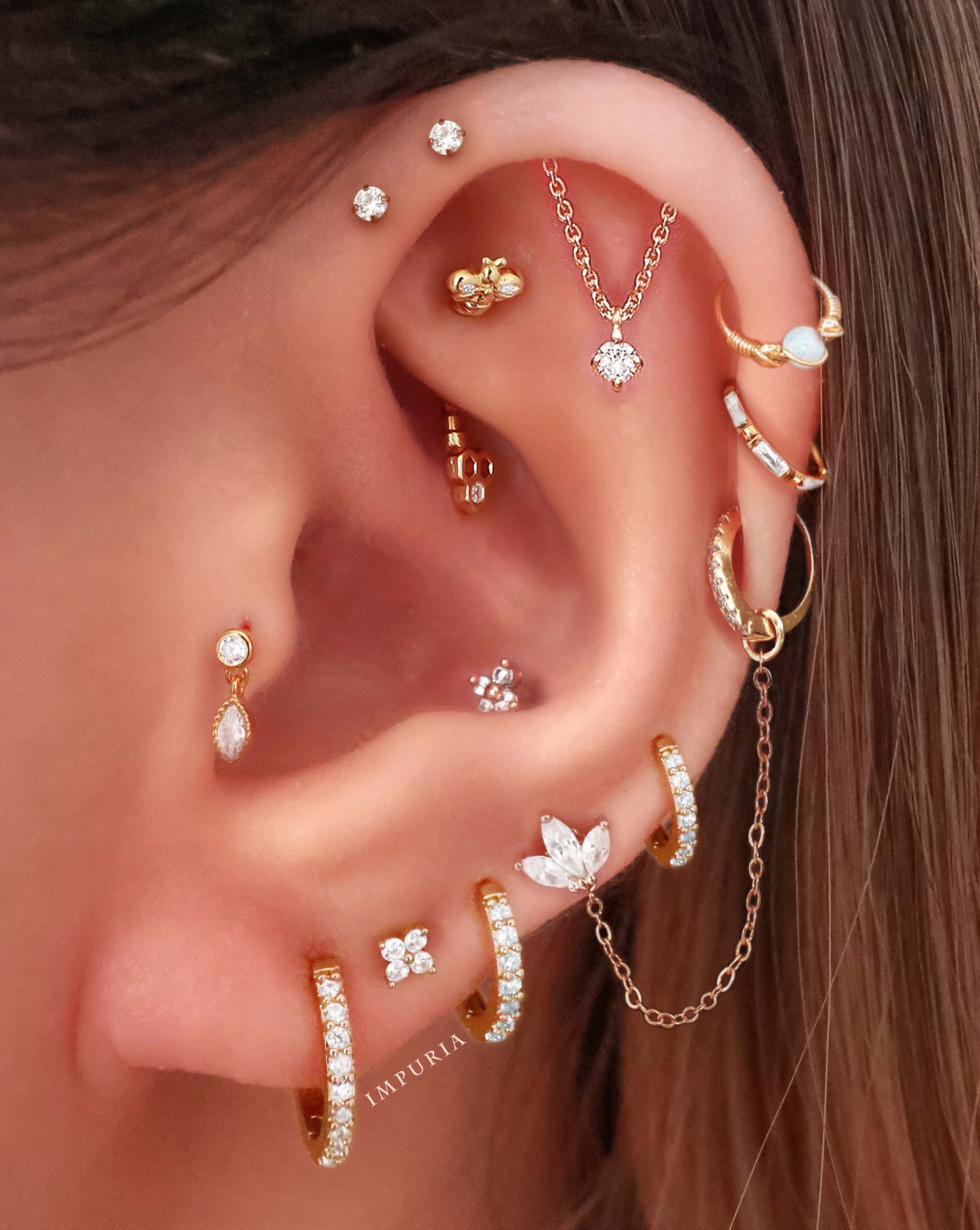 Absolute Hidden Helix Crystal Chain Drop Ear Piercing Earring Stud