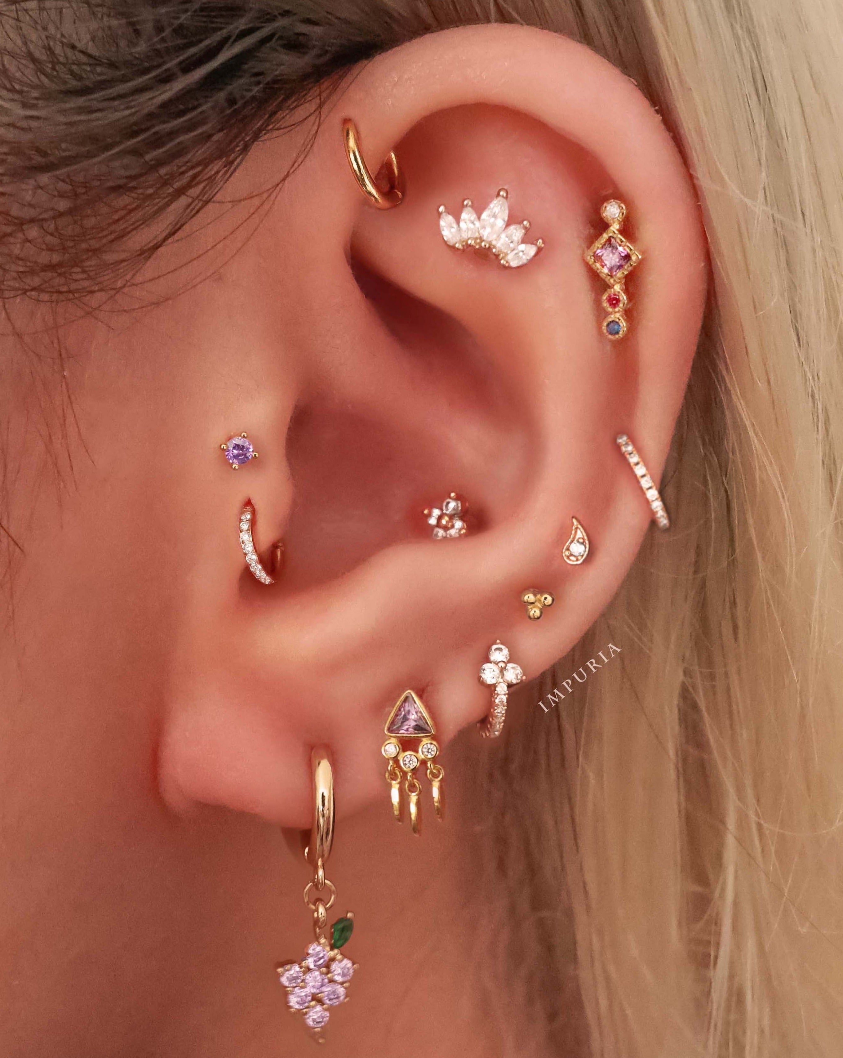 Mai Crystal Five Leaf Lotus Ear Piercing Earring Stud Set