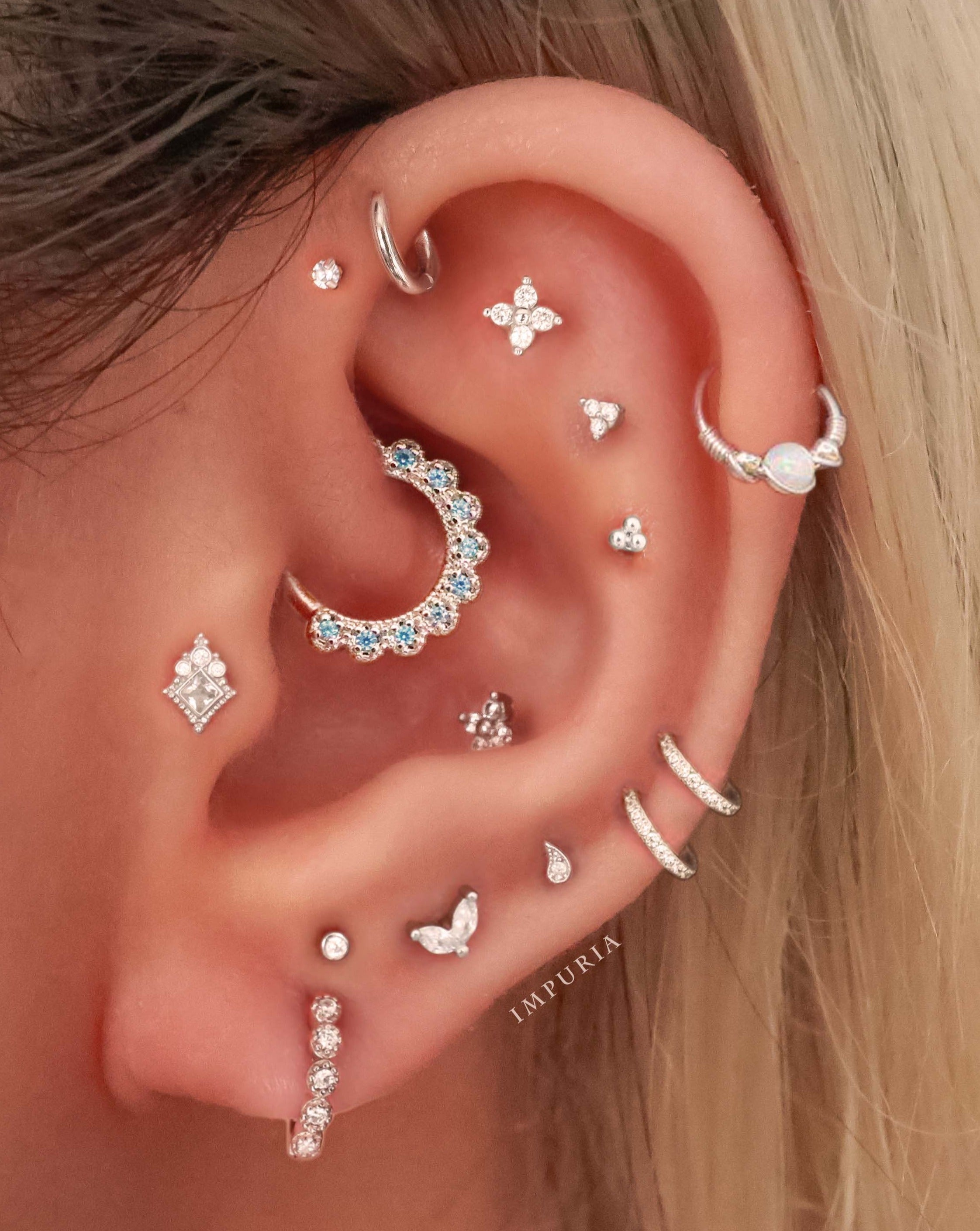 Mai Crystal Two Leaf Lotus Ear Piercing Stud