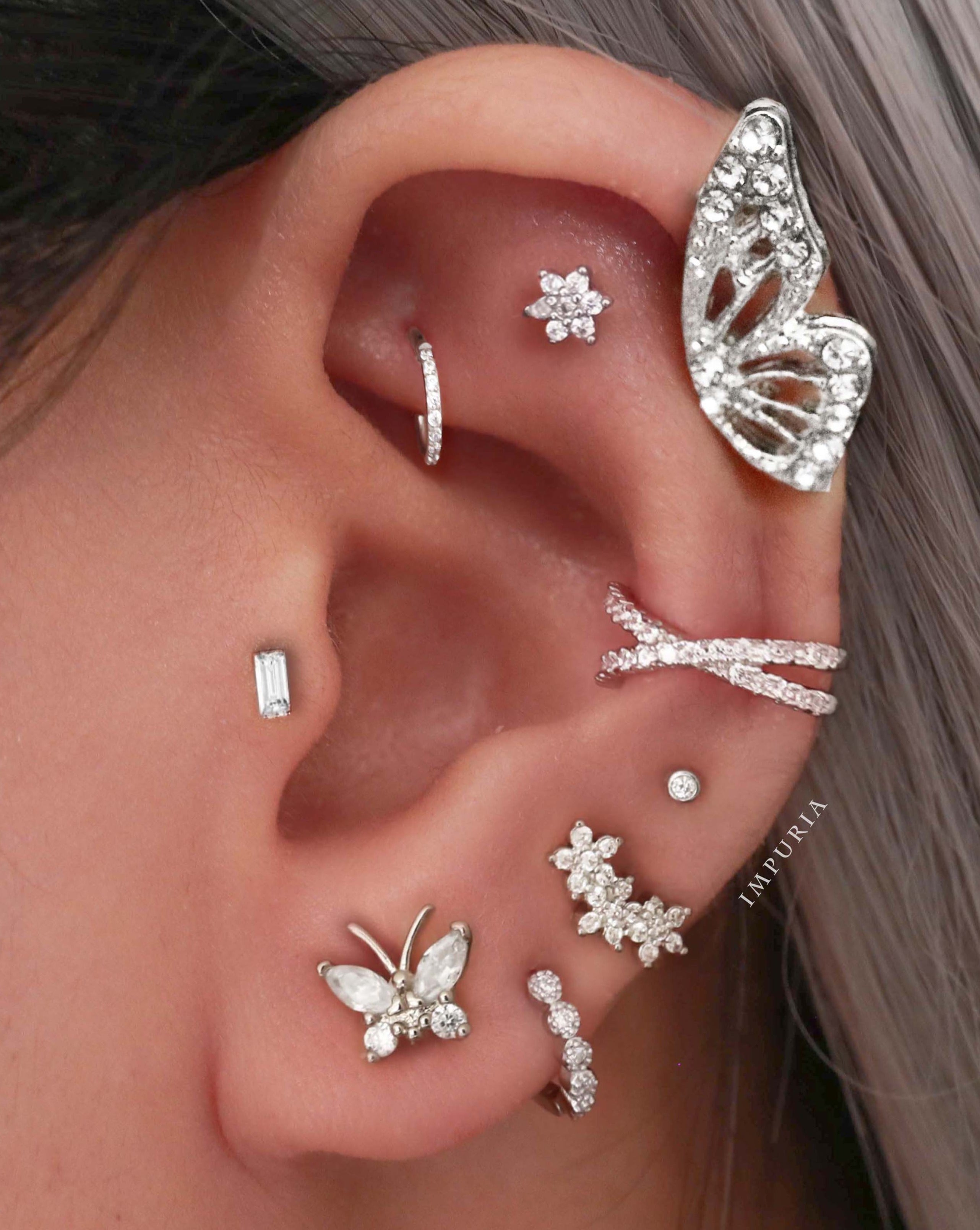 Gardenia Triple Flower Ear Piercing Stud