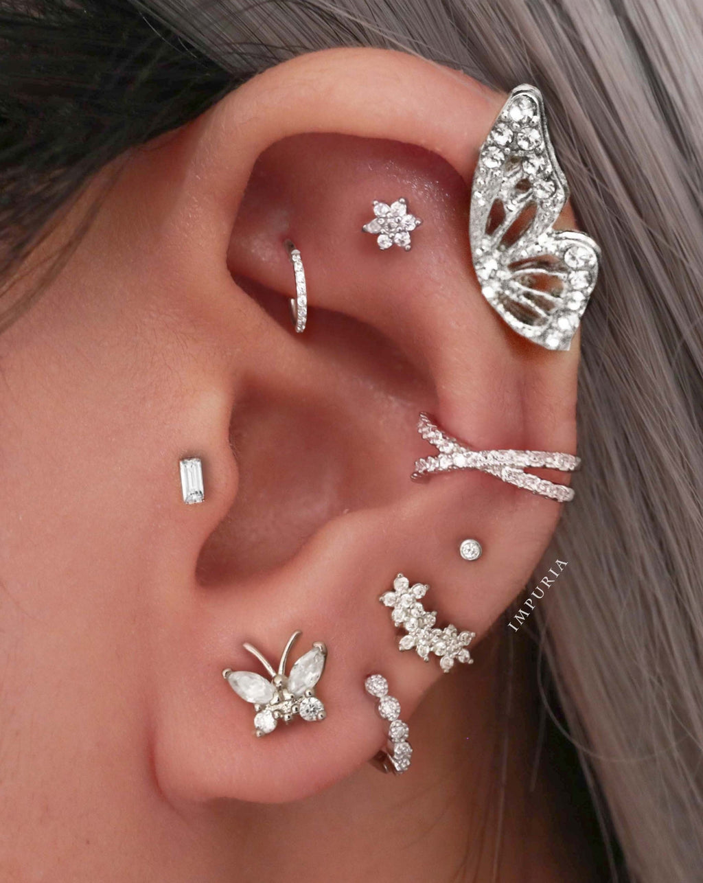 Miki Crystal Flower Ear Piercing Earring Stud Set