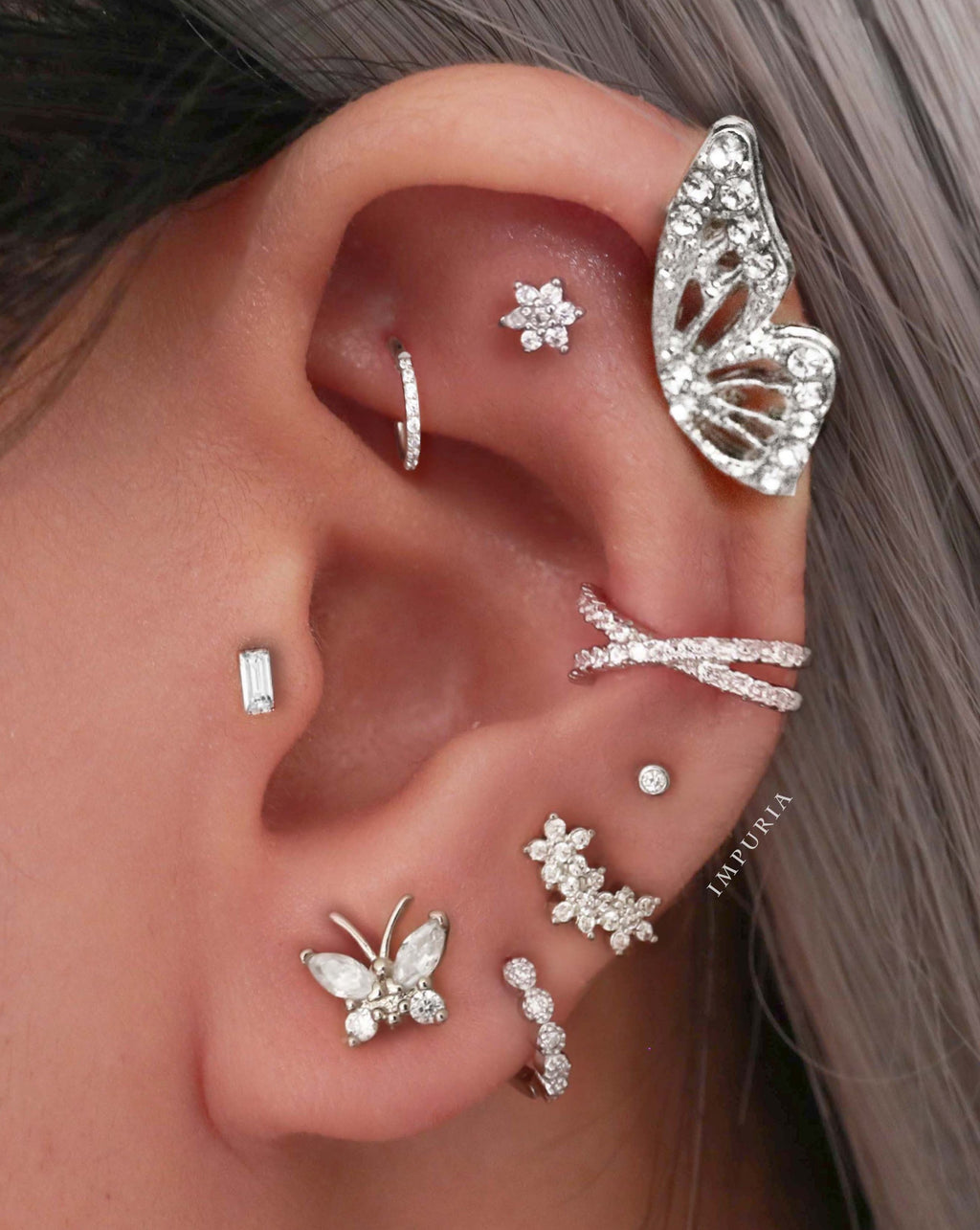 Jules Crystal Bezel Milgrain Hoop Huggie Earrings