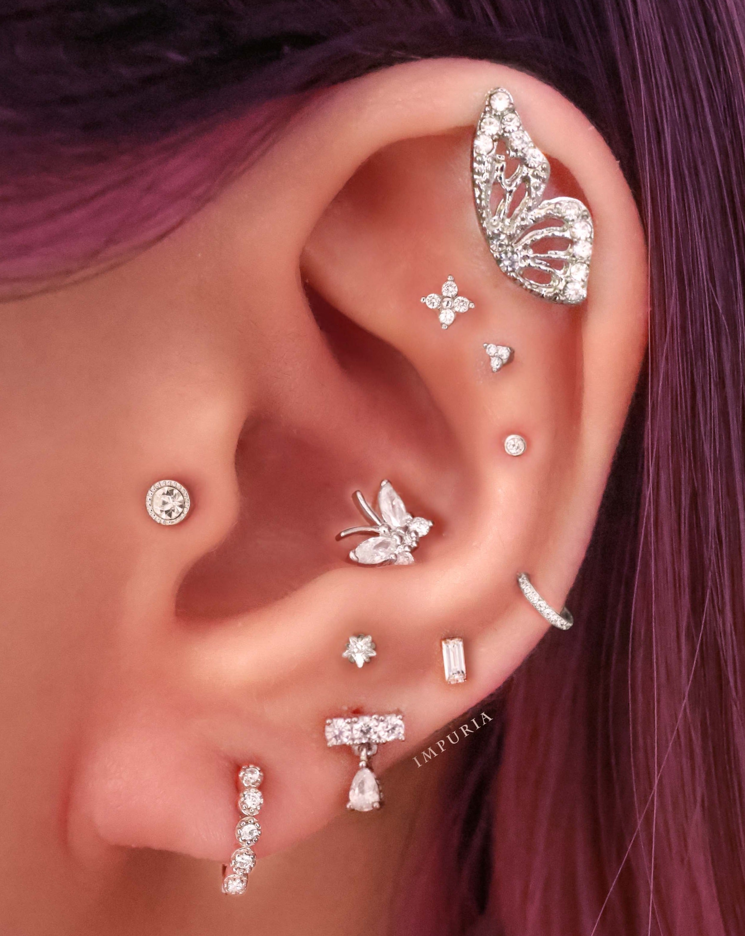 Clover Crystal Lotus Ear Piercing Earring Stud