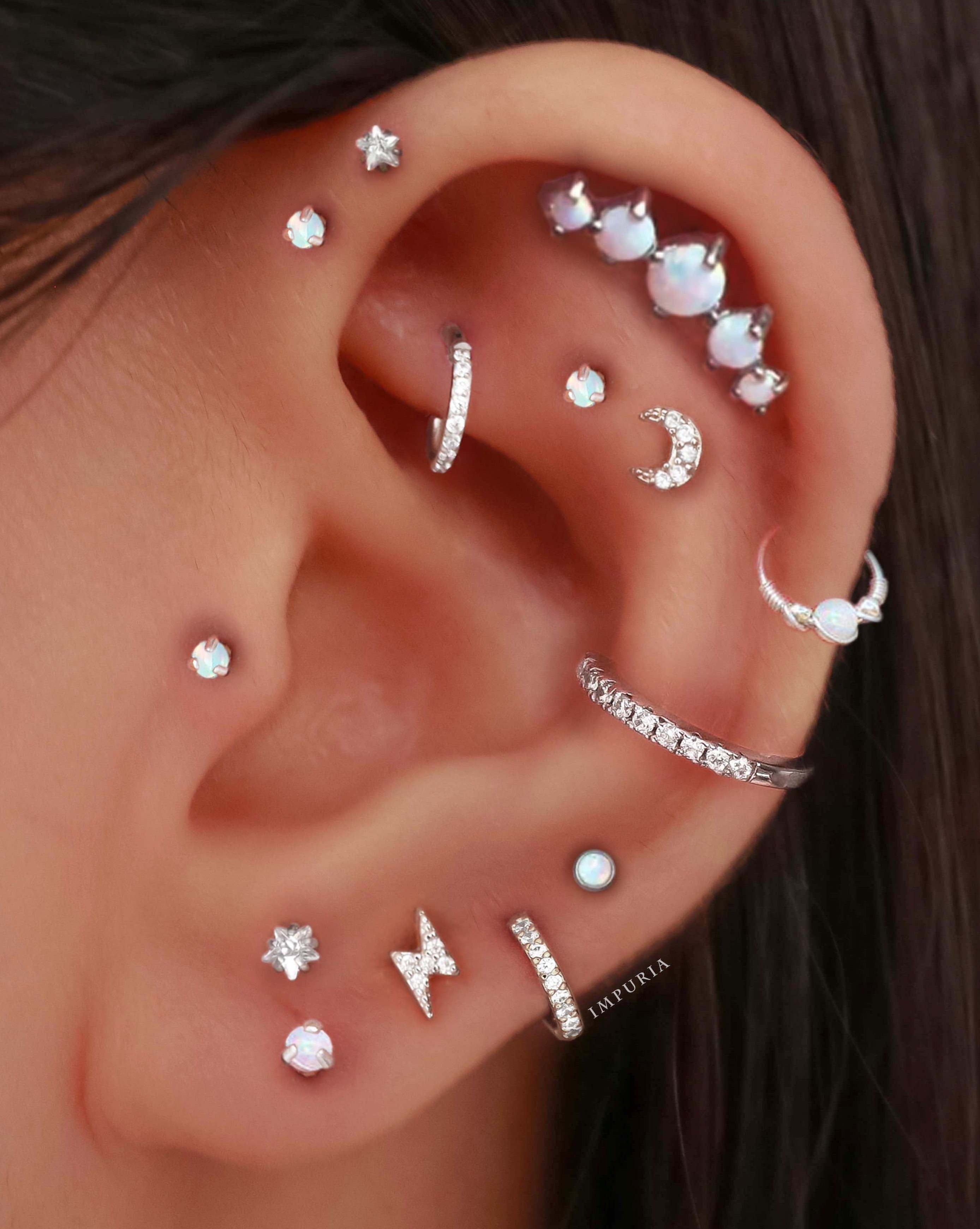 Sparkle Crystal Star Prong Ear Piercing Earring Stud Set