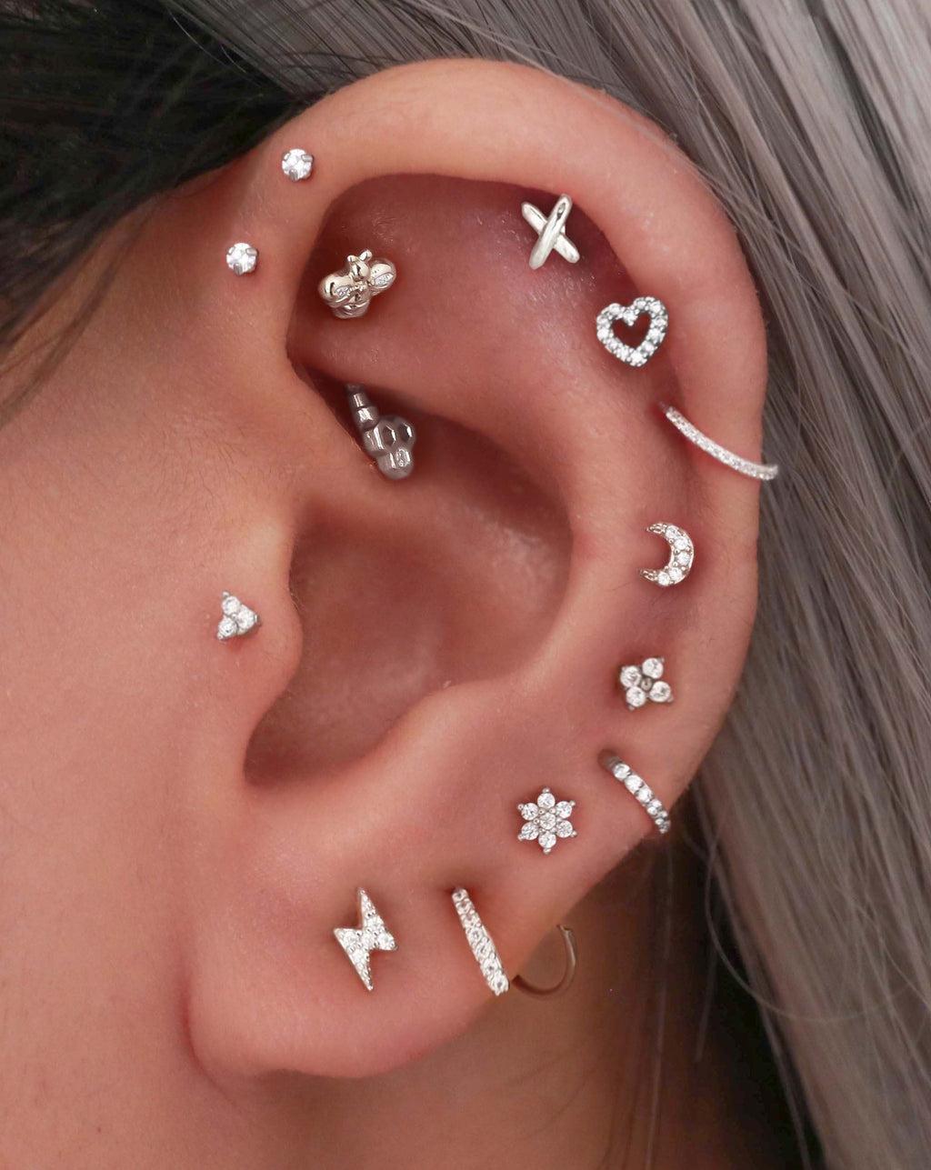 Sparkle Crystal Threaded Prong Ear Piercing Earring Stud Set