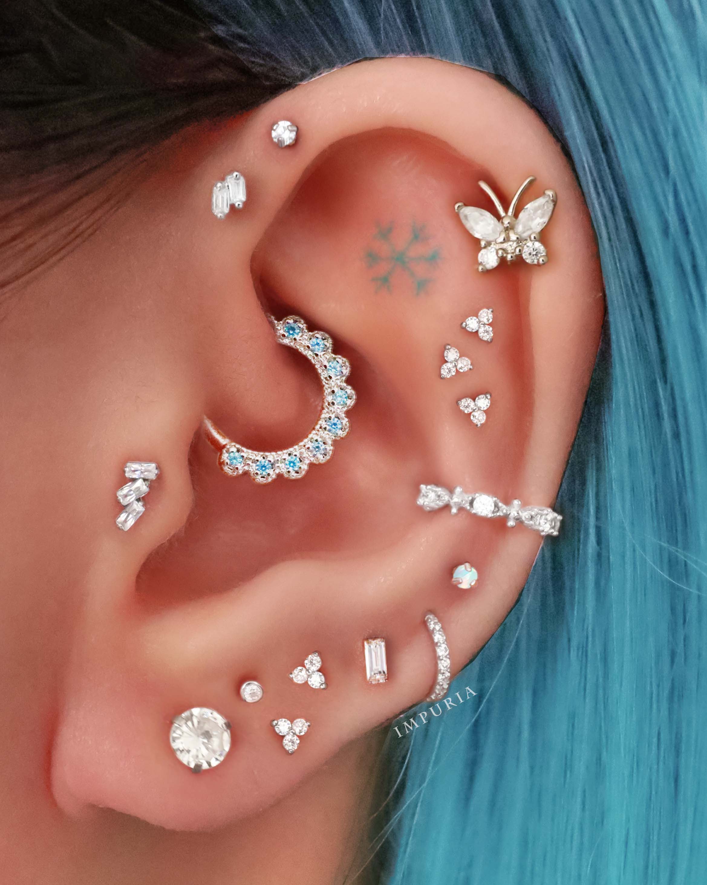 Aura Opal Sparkle Threaded Prong Ear Piercing Earring Stud Set