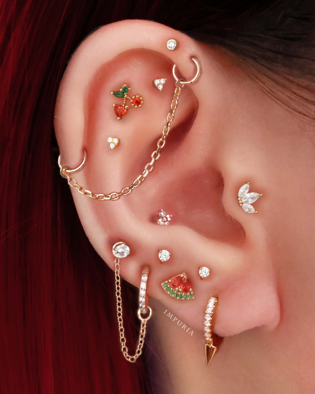 Garnet Watermelon Crystal Ear Piercing Earring Stud Set